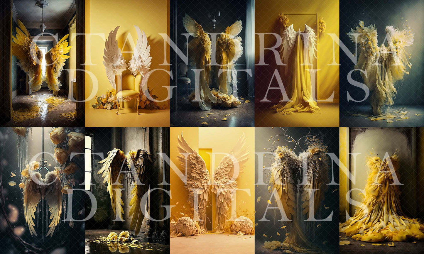 Yellow Wings Digital Backdrops, Yellow Angel Wing Luxury Maternity Digital Backdrops, Portrait Digital Backdrops for Photoshop Composite