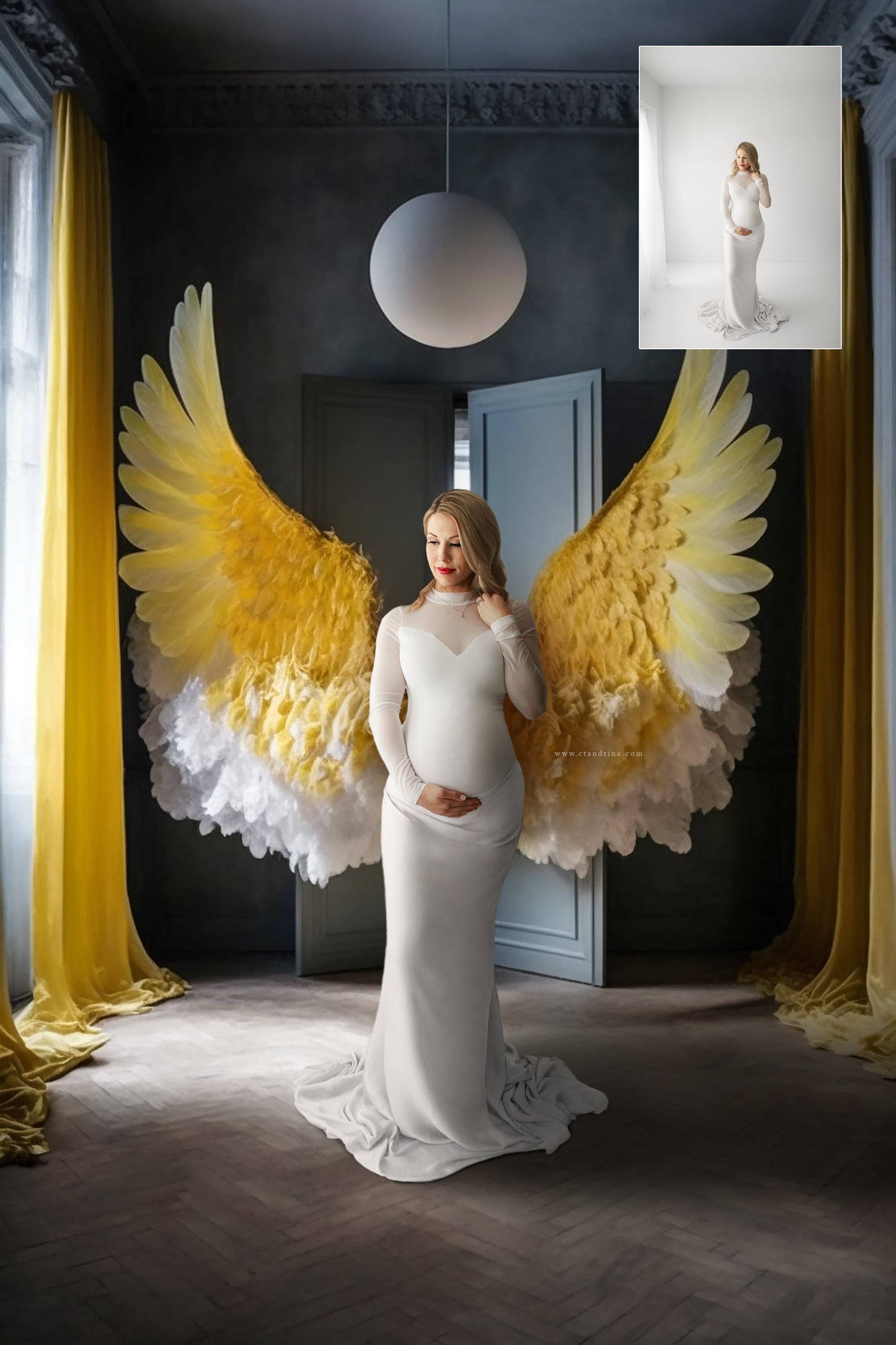 Yellow Wings Digital Backdrops, Yellow Angel Wing Luxury Maternity Digital Backdrops, Portrait Digital Backdrops for Photoshop Composite