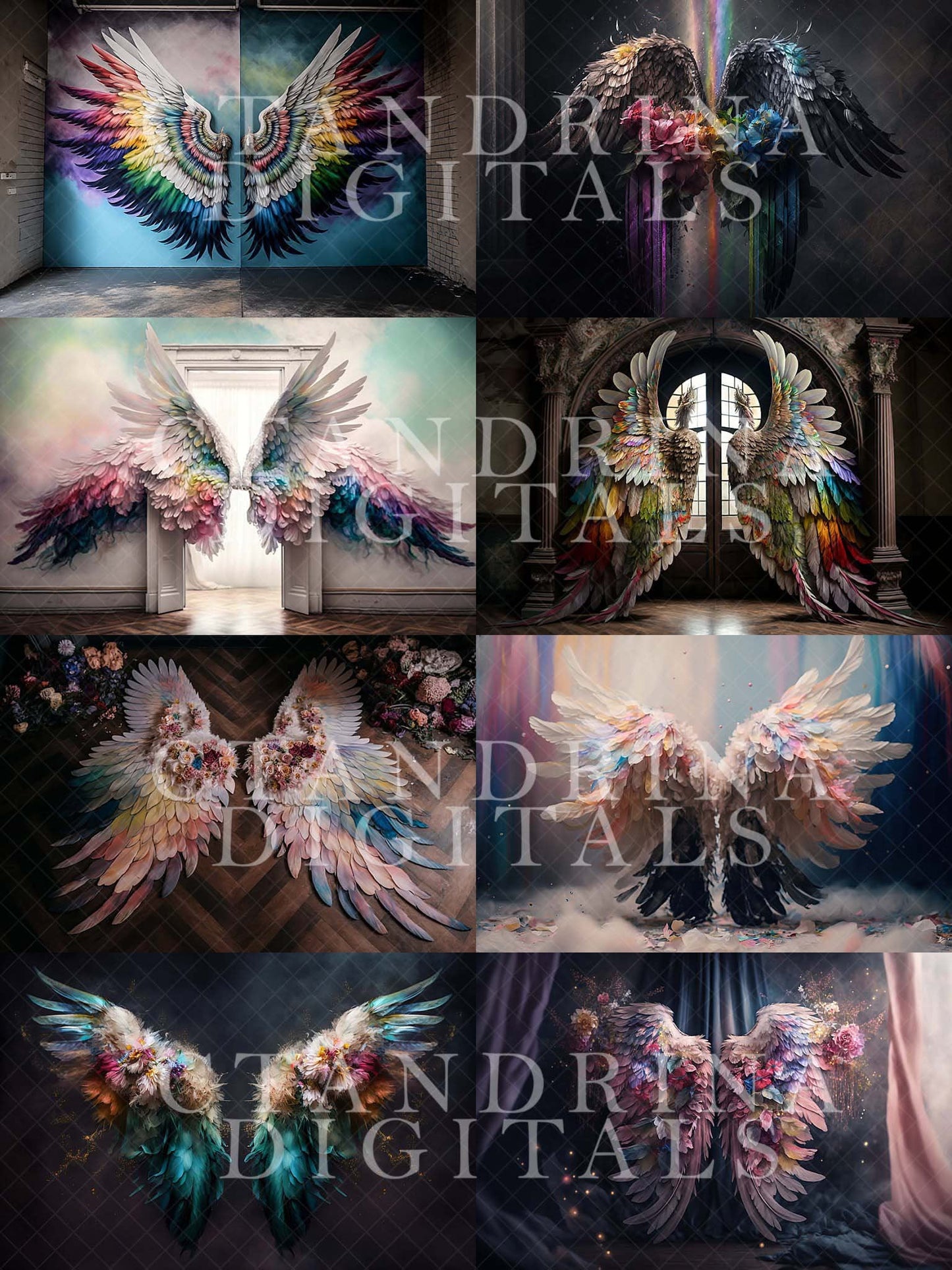 Rainbow Wings Digital Backdrops, Rainbow Angel Wing Luxury Maternity Digital Backdrops, Rainbow Baby Backdrops for Photoshop Composite