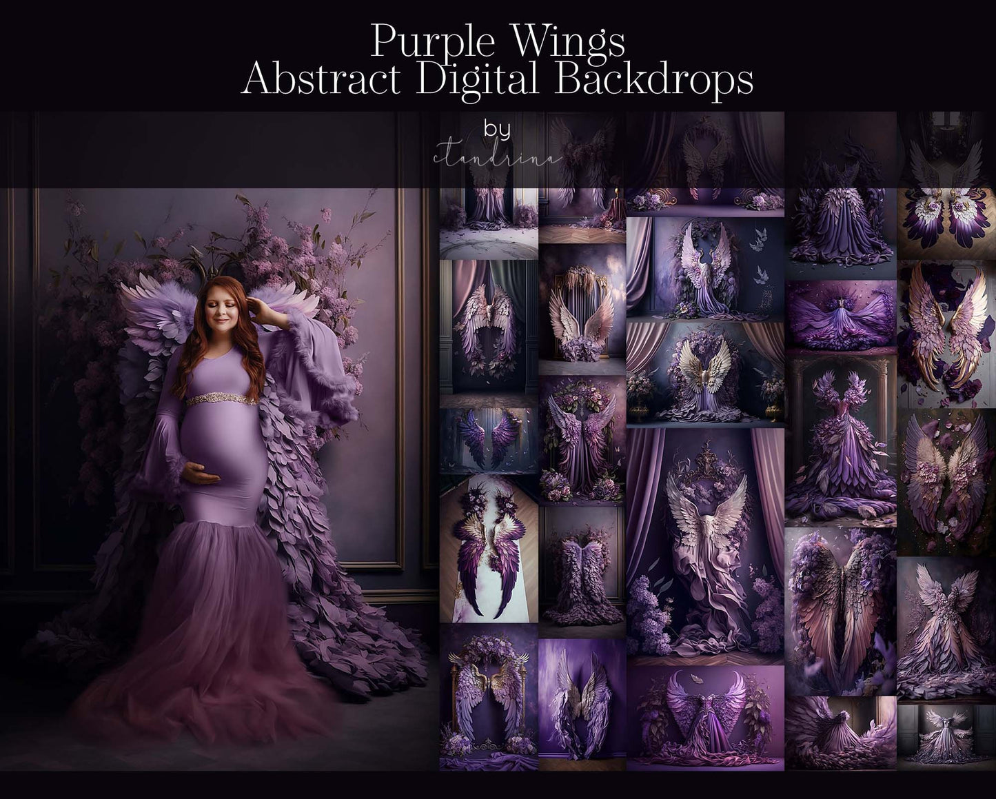 Purple Wings Digital Backdrops, Purple Angel Wing Luxury Maternity Digital Backdrops, Portrait Digital Backdrops for Photoshop Composite