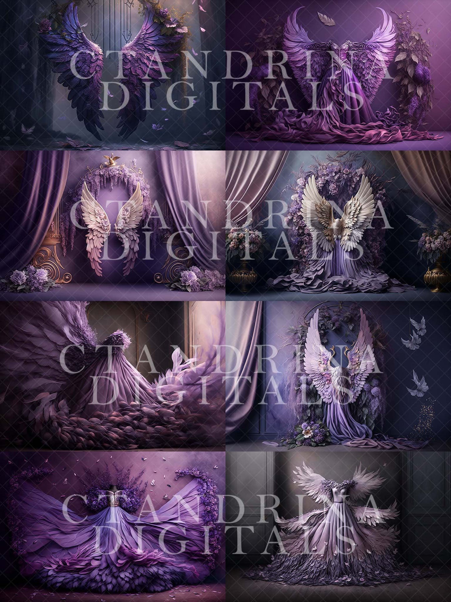 Purple Wings Digital Backdrops, Purple Angel Wing Luxury Maternity Digital Backdrops, Portrait Digital Backdrops for Photoshop Composite