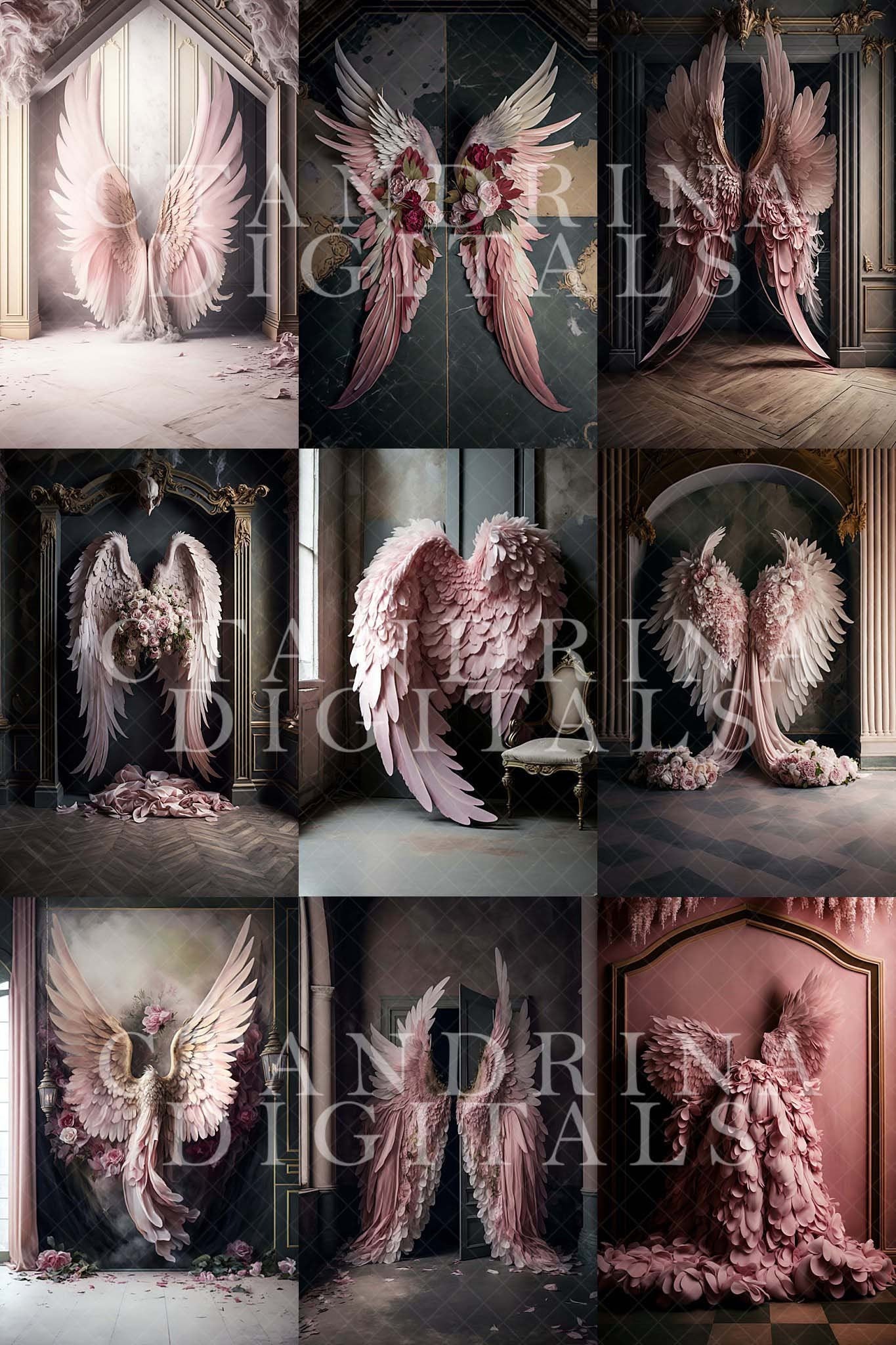 Pink Wings Digital Backdrops, Blush Angel Wing Luxury Maternity Digital Backdrops, Portrait Digital Backdrops for Photoshop Composite