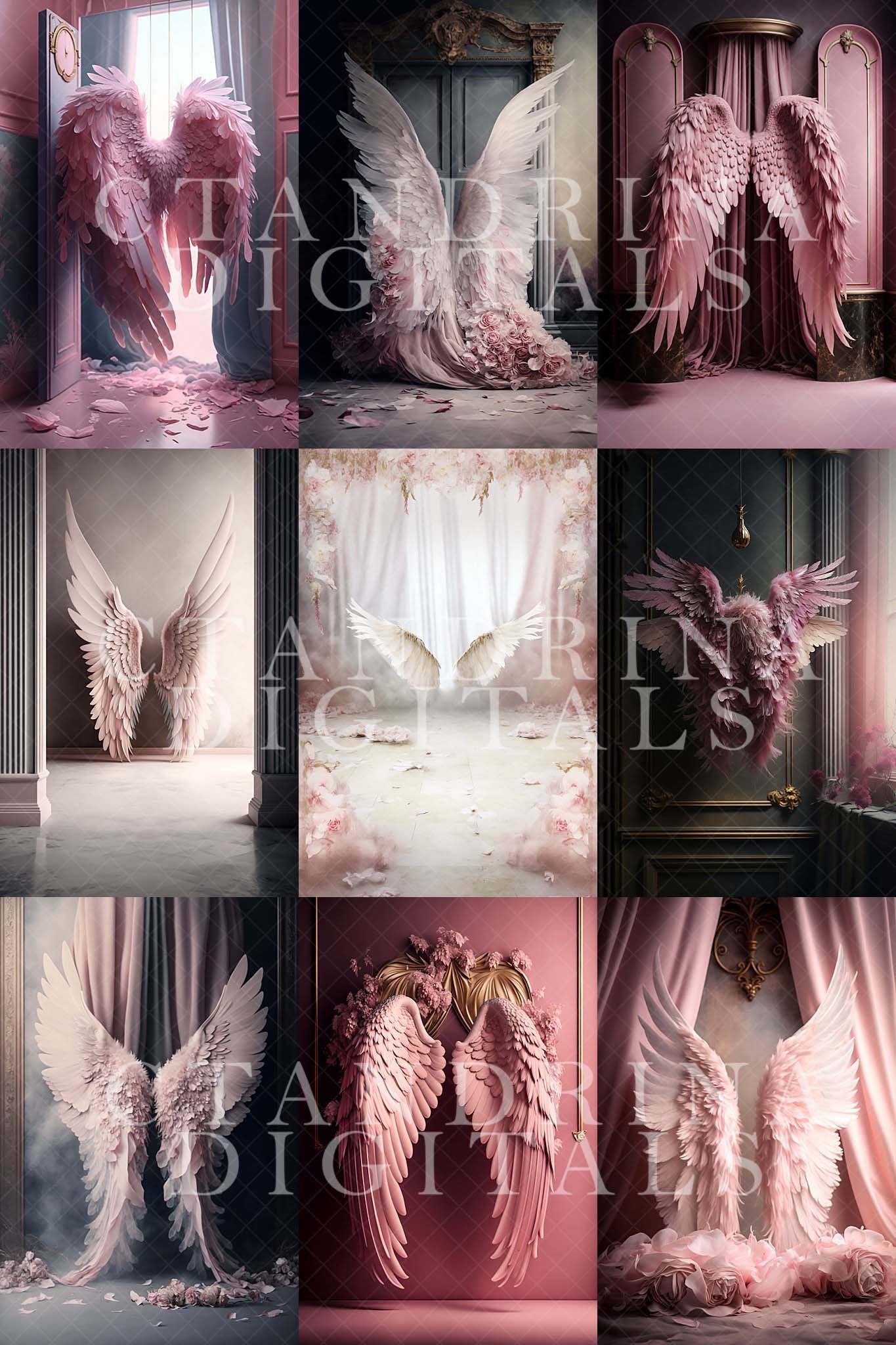 Pink Wings Digital Backdrops, Blush Angel Wing Luxury Maternity Digital Backdrops, Portrait Digital Backdrops for Photoshop Composite