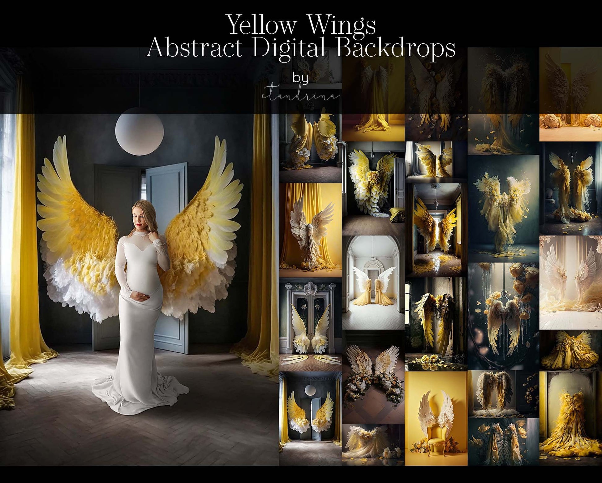 Yellow Wings Digital Backdrops, Yellow Angel Wing Luxury Maternity Digital Backdrops, Portrait Digital Backdrops for Photoshop Composite