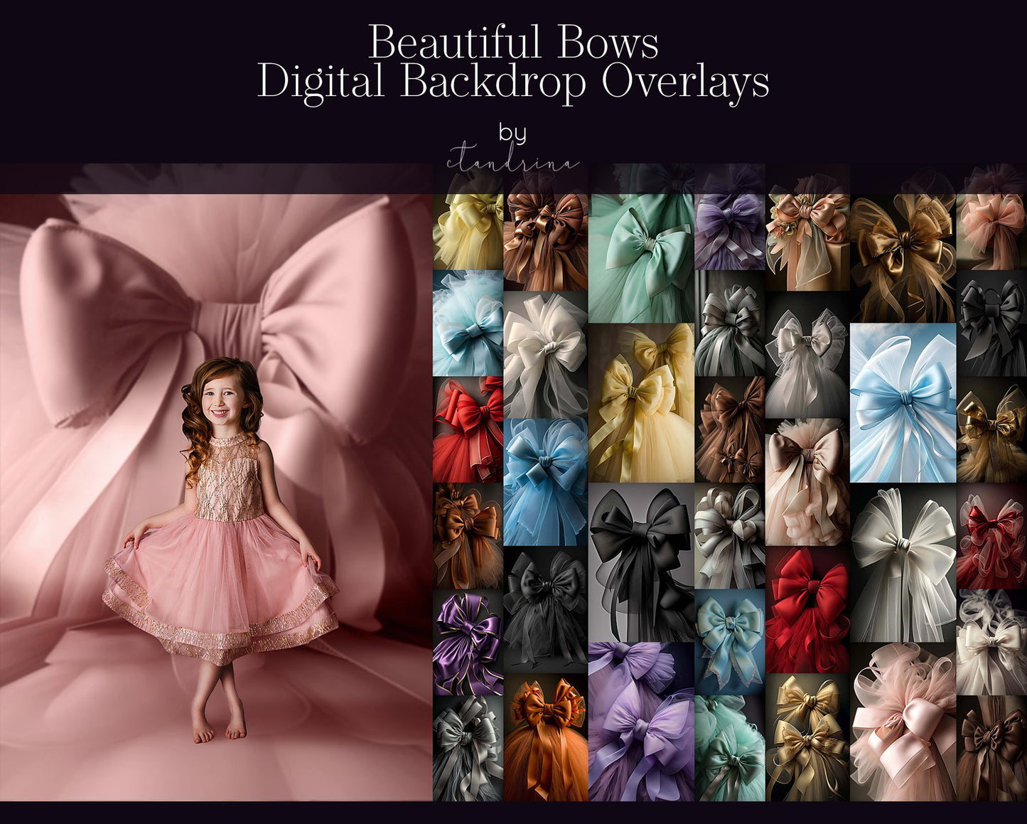 Beautiful Bow Digital Backdrop Overlays, Bow Digital Backdrops, Ribbon Digital Backdrops, Digital Backdrop Overlays for Photoshop Composites