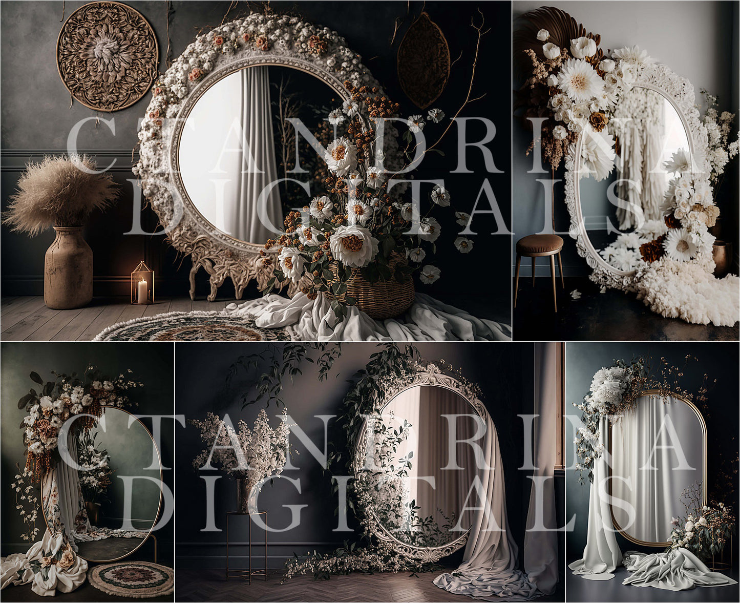 Boho Mirror Digital Backdrops, Maternity Digital Backdrops, Boho Backdrops, Mirror Digital Backdrops for Photoshop Composites