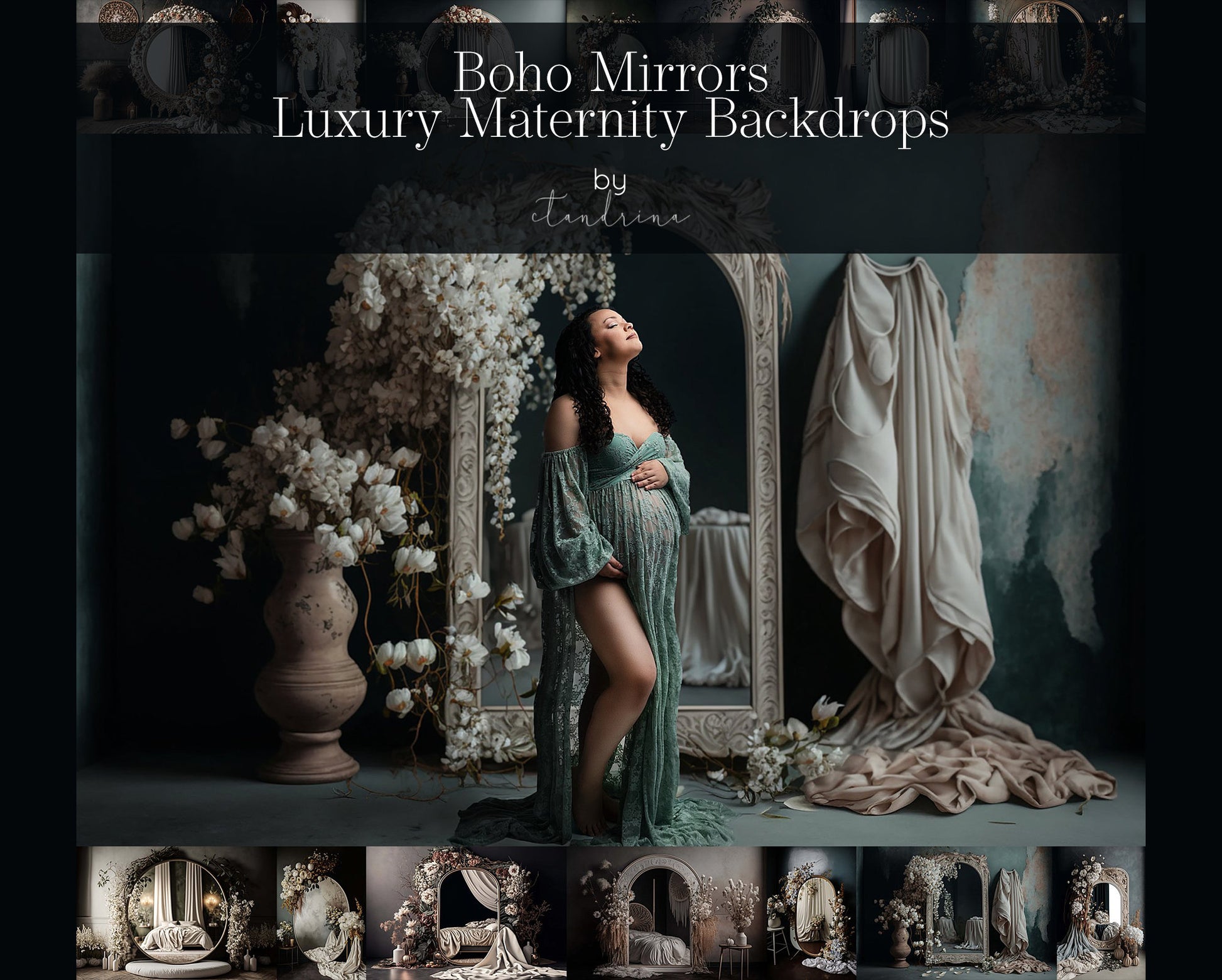 Boho Mirror Digital Backdrops, Maternity Digital Backdrops, Boho Backdrops, Mirror Digital Backdrops for Photoshop Composites