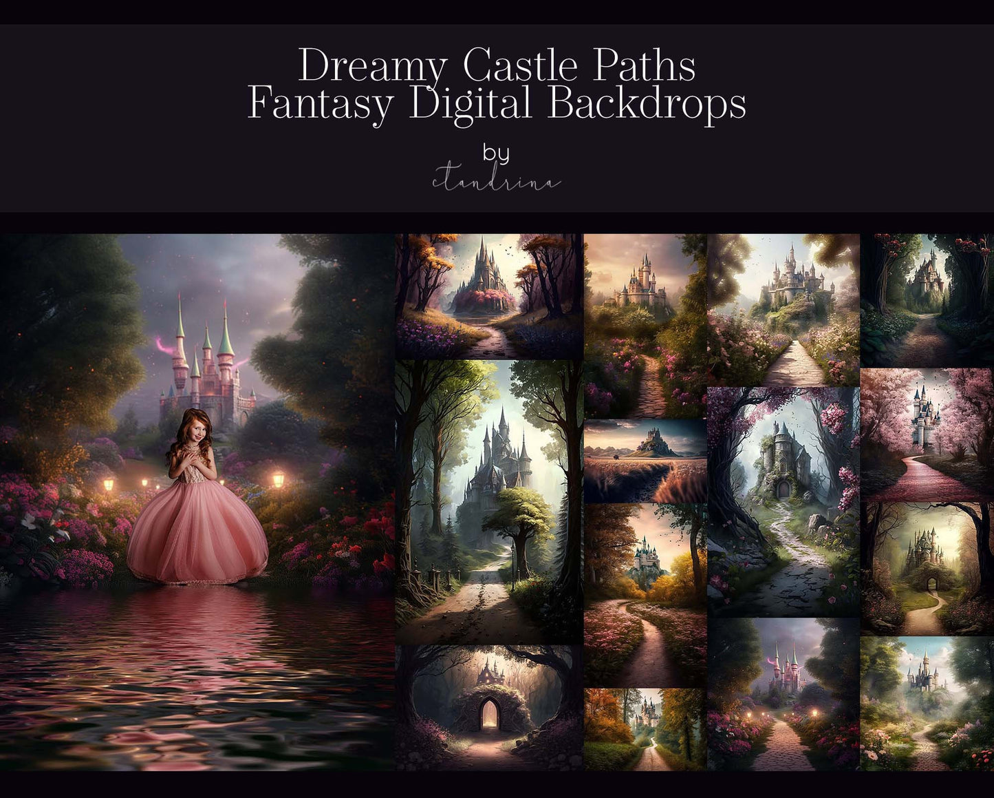 Dreamy Castle Digital Backdrops, Castle Path Digital Backgrounds, Castle Fantasy Digital Backdrops for Photoshop Composites, Magical Castles