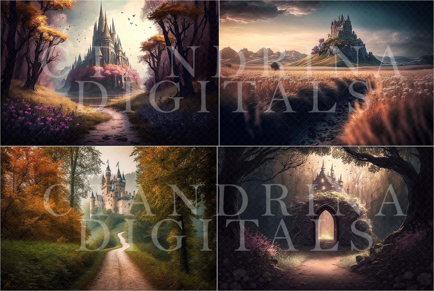 Dreamy Castle Digital Backdrops, Castle Path Digital Backgrounds, Castle Fantasy Digital Backdrops for Photoshop Composites, Magical Castles