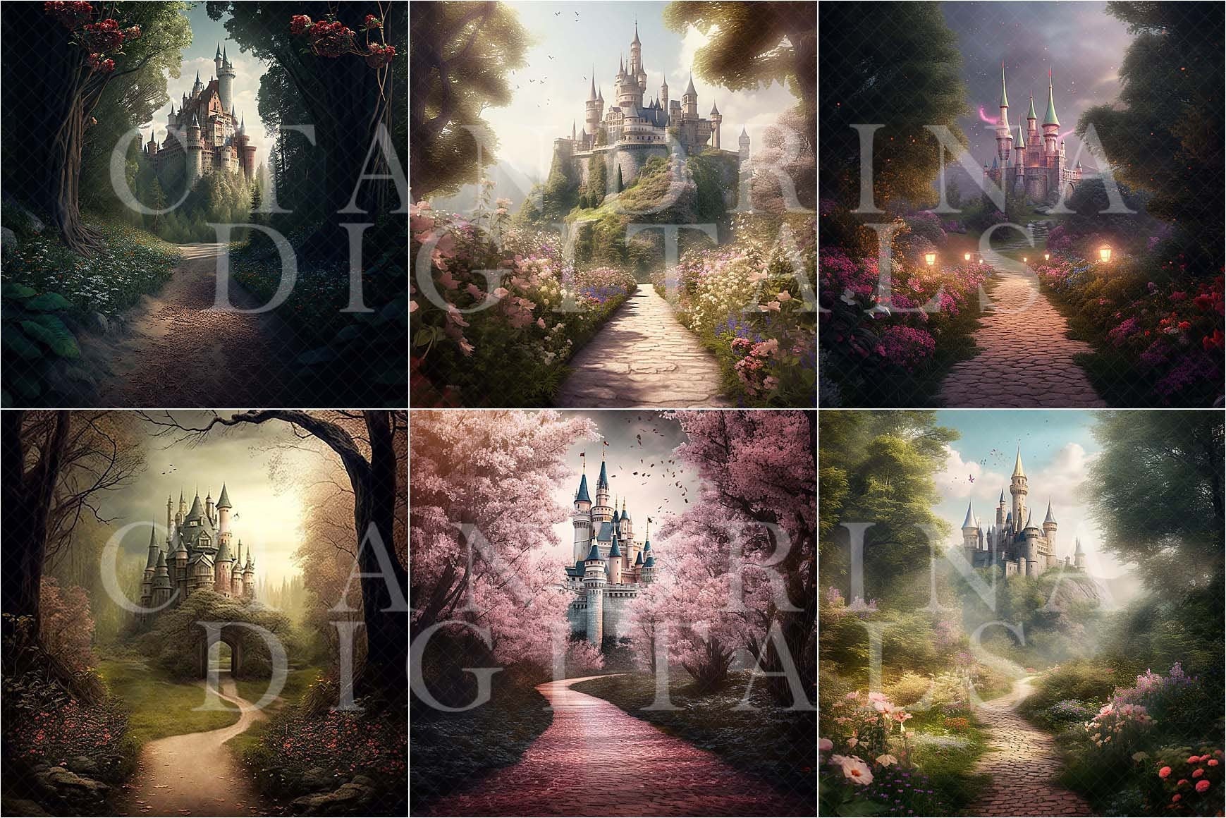 Dreamy Castle Digital Backdrops, Castle Path Digital Backgrounds, Castle Fantasy Digital Backdrops for Photoshop Composites, Magical Castles