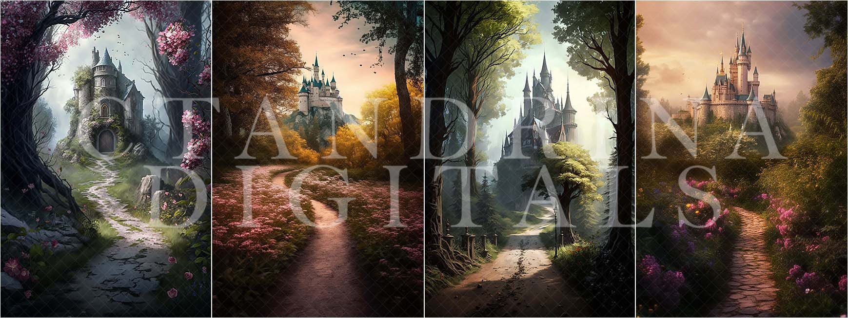 Dreamy Castle Digital Backdrops, Castle Path Digital Backgrounds, Castle Fantasy Digital Backdrops for Photoshop Composites, Magical Castles