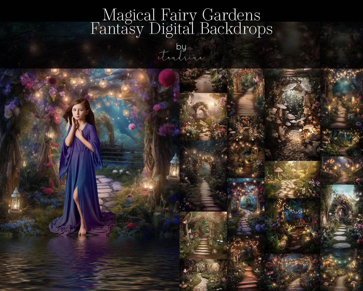 Magical Fairy Garden Digital Backdrops, Fantasy Digital Backgrounds, Fairy Digital Backdrops for Photoshop Composites, Dreamy Backdrops