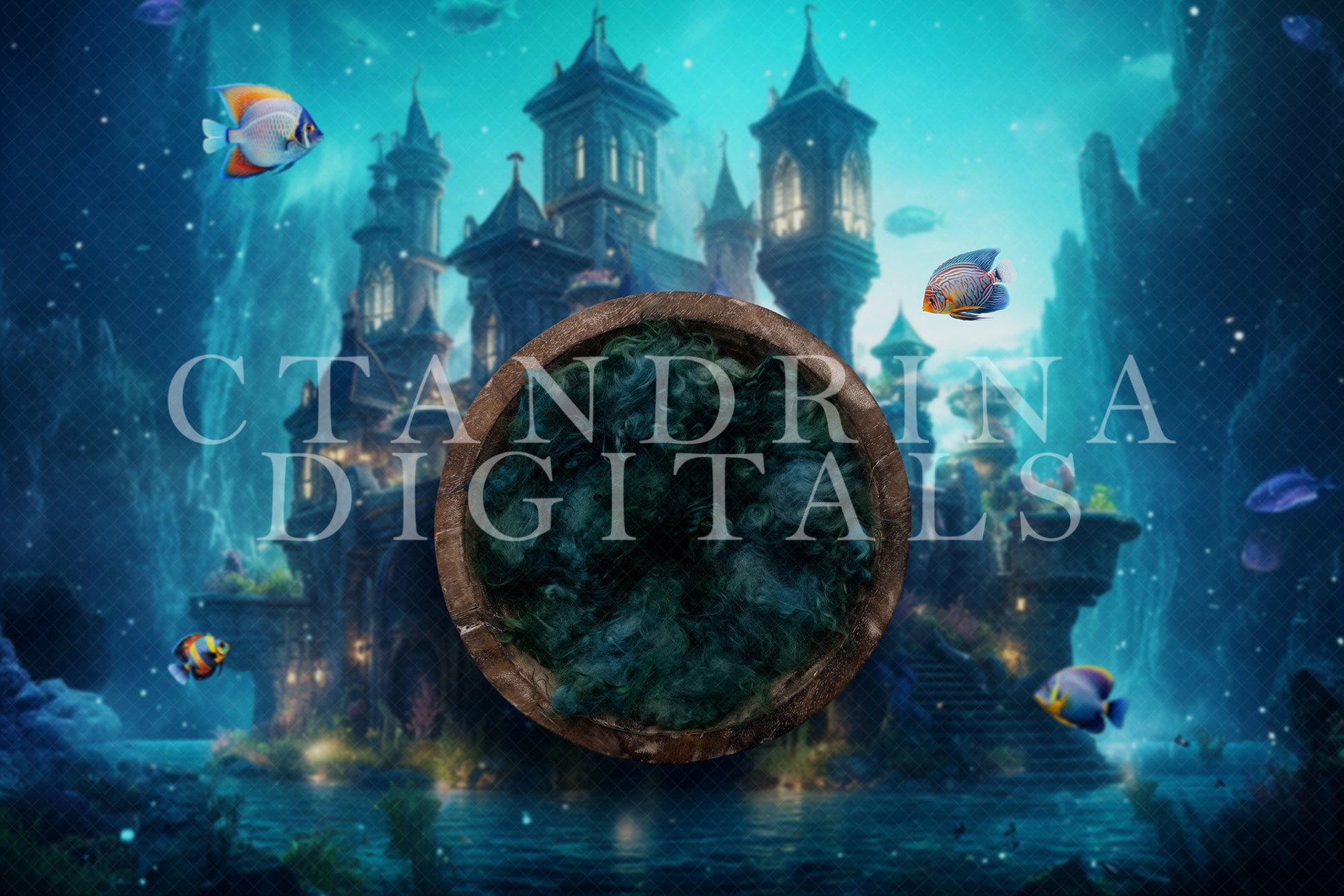 Under the Sea Newborn Digital Backdrop, Underwater Castle Baby Background, Mermaid Castle Newborn Backdrop for Photoshop Composites