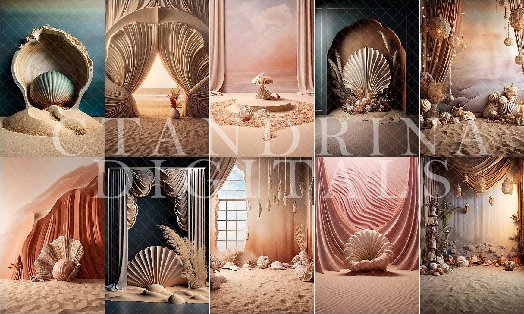 Seashells and Sand Digital Backdrops, Seashell Digital Backdrop, Maternity Digital Backdrops, Seashell Beach Backgrounds for Photoshop