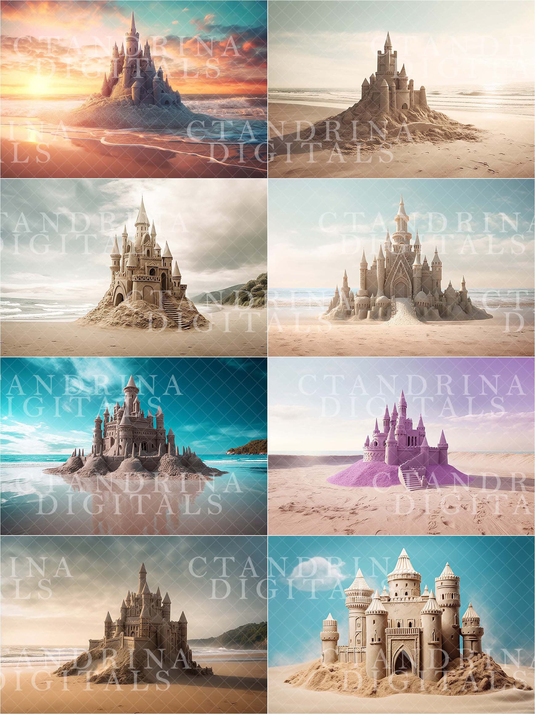 Magical Sand Castle Digital Backdrops, Sandcastle Digital Backdrops for Photoshop, Maternity Digital Backdrops, Cake Smash Backdrops, Sweeps