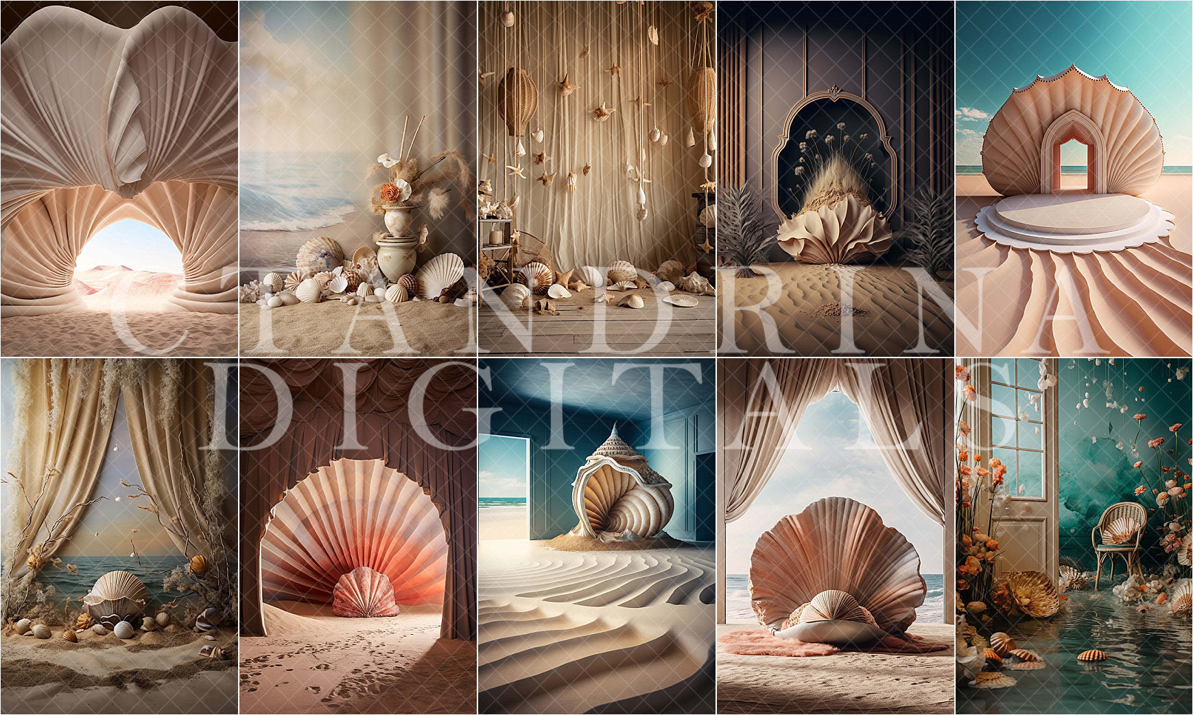 Seashells and Sand Digital Backdrops, Seashell Digital Backdrop, Maternity Digital Backdrops, Seashell Beach Backgrounds for Photoshop