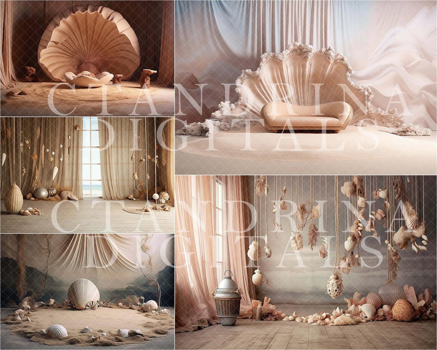 Seashells and Sand Digital Backdrops, Seashell Digital Backdrop, Maternity Digital Backdrops, Seashell Beach Backgrounds for Photoshop