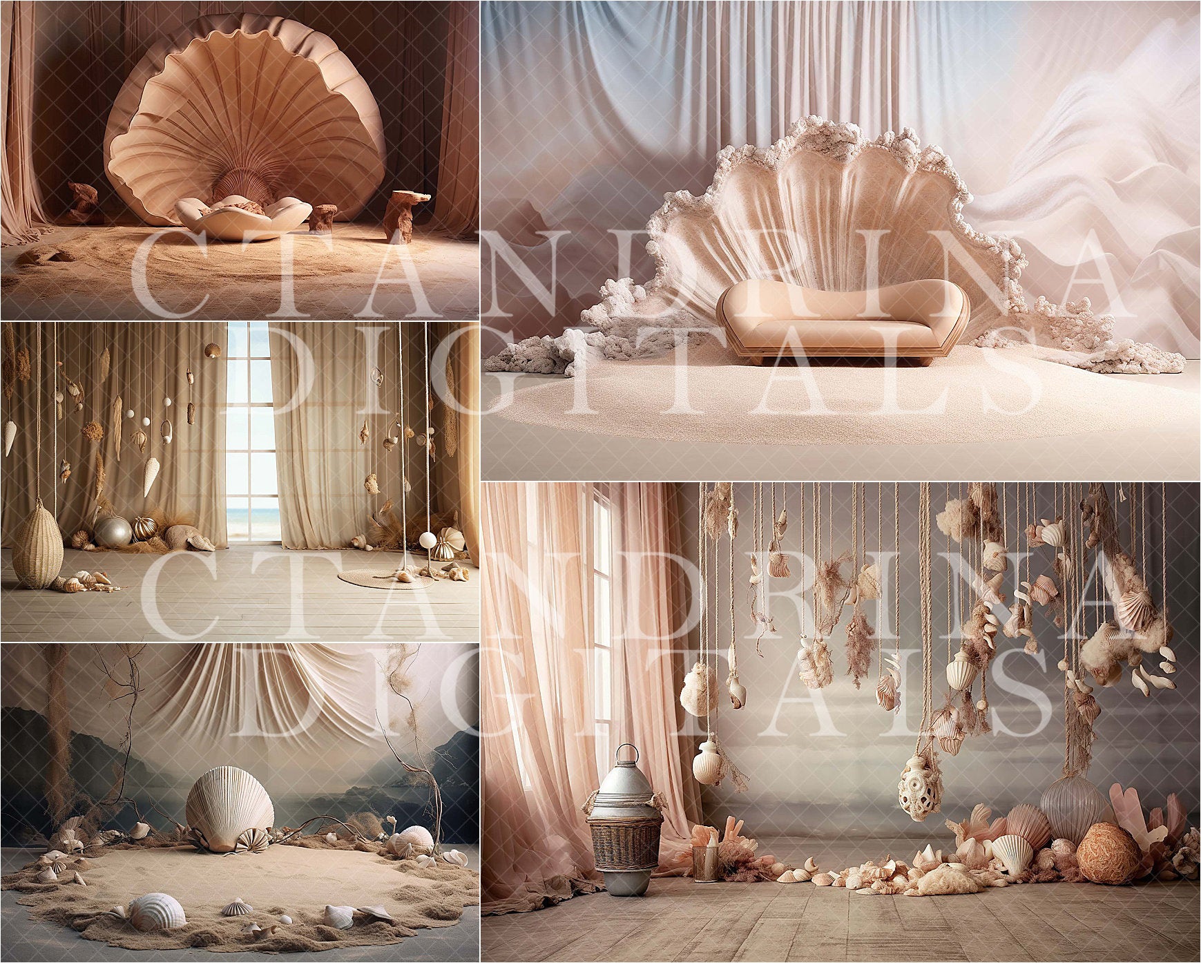 Seashells and Sand Digital Backdrops, Seashell Digital Backdrop, Maternity Digital Backdrops, Seashell Beach Backgrounds for Photoshop