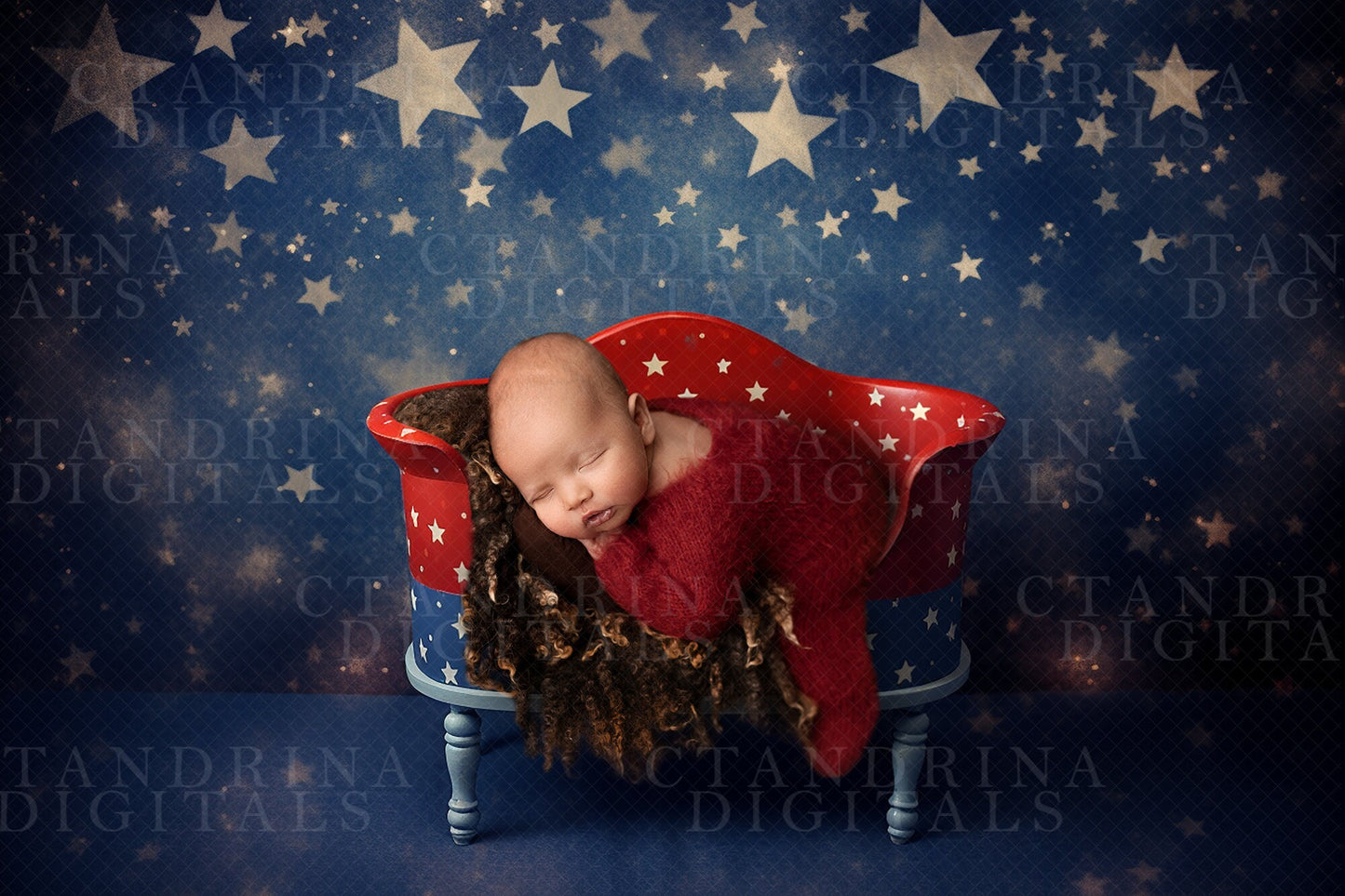 Patriotic Newborn Digital Backdrop, 4th of July Newborn Background, Independence Day, Red White and Blue Star Baby Backdrop for Photoshop