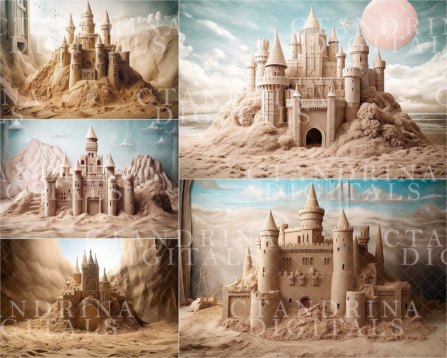 Magical Sand Castle Digital Backdrops, Sandcastle Digital Backdrops for Photoshop, Maternity Digital Backdrops, Cake Smash Backdrops, Sweeps