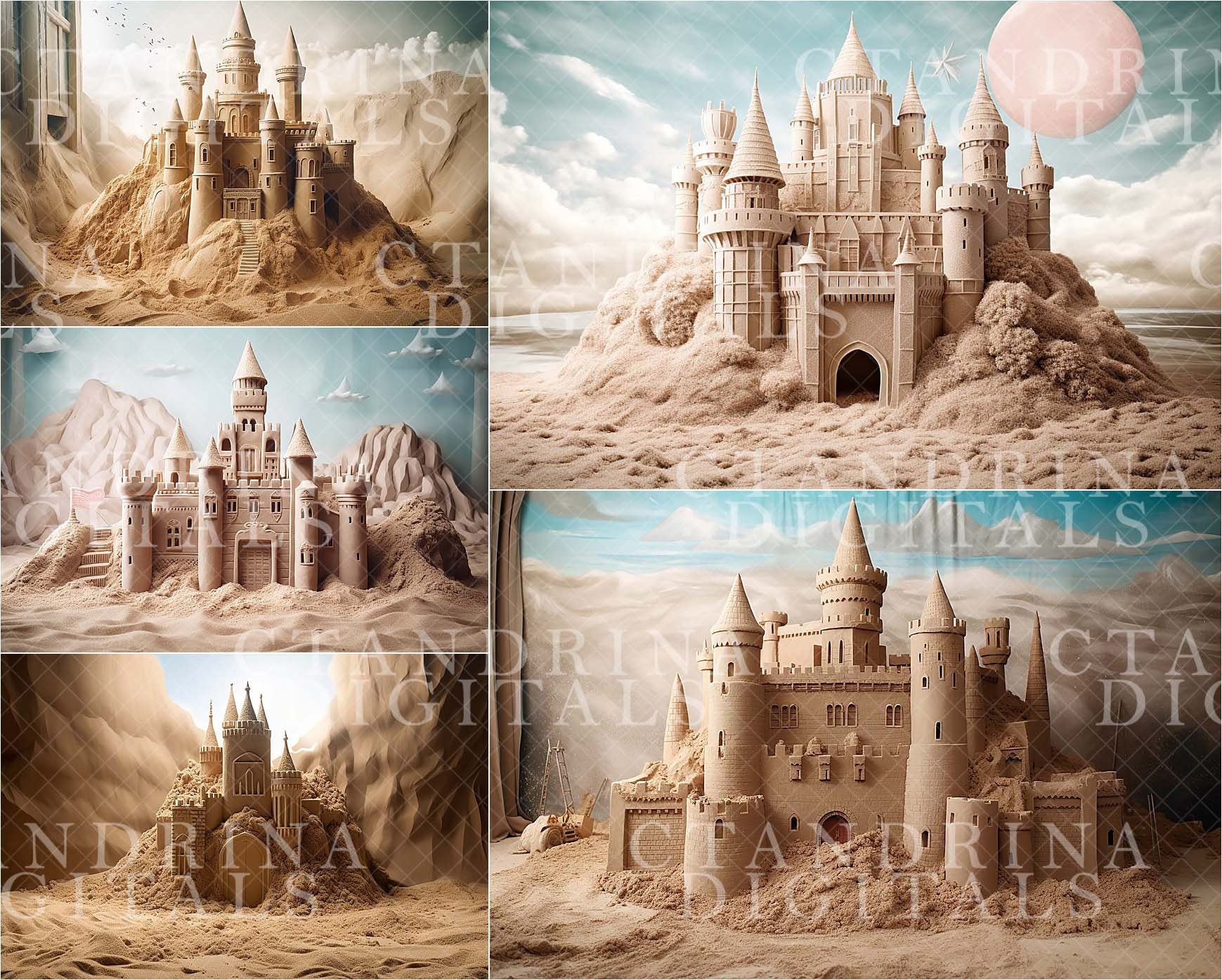 Magical Sand Castle Digital Backdrops, Sandcastle Digital Backdrops for Photoshop, Maternity Digital Backdrops, Cake Smash Backdrops, Sweeps