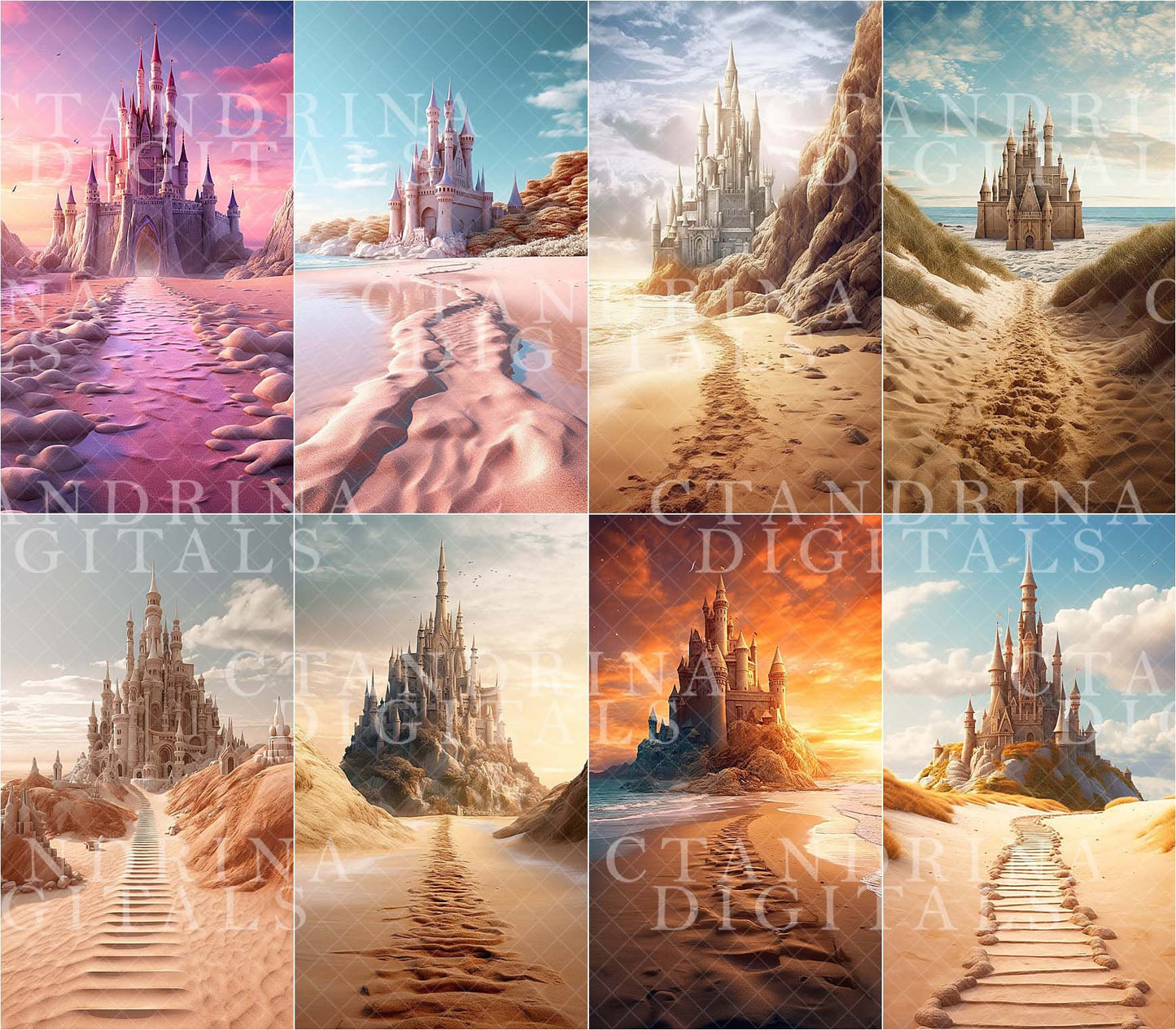 Magical Sand Castle Digital Backdrops, Sandcastle Digital Backdrops for Photoshop, Maternity Digital Backdrops, Cake Smash Backdrops, Sweeps