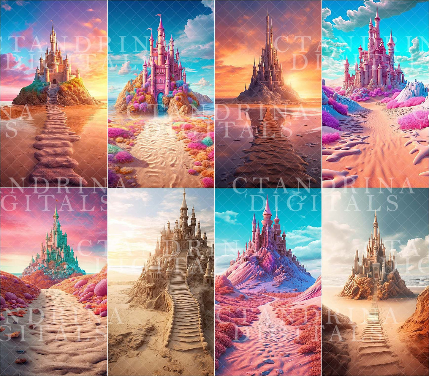 Magical Sand Castle Digital Backdrops, Sandcastle Digital Backdrops for Photoshop, Maternity Digital Backdrops, Cake Smash Backdrops, Sweeps