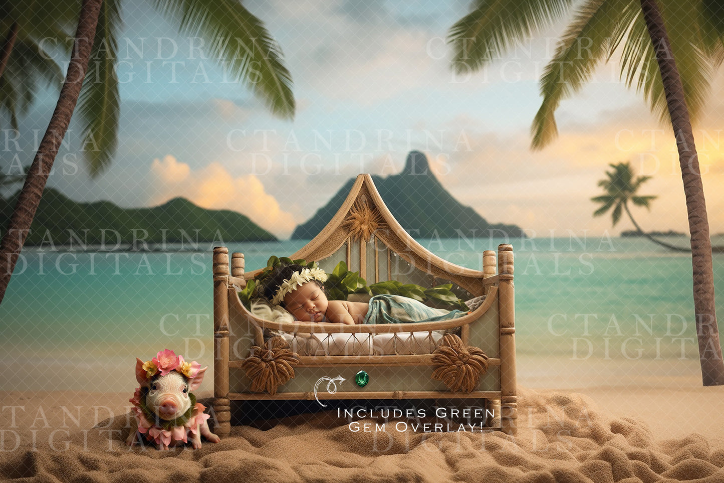 Polynesian Princess Newborn Digital Backdrop, Beach Princess Baby Digital Backdrop, Island Baby Digital Backdrop for Photoshop Composites