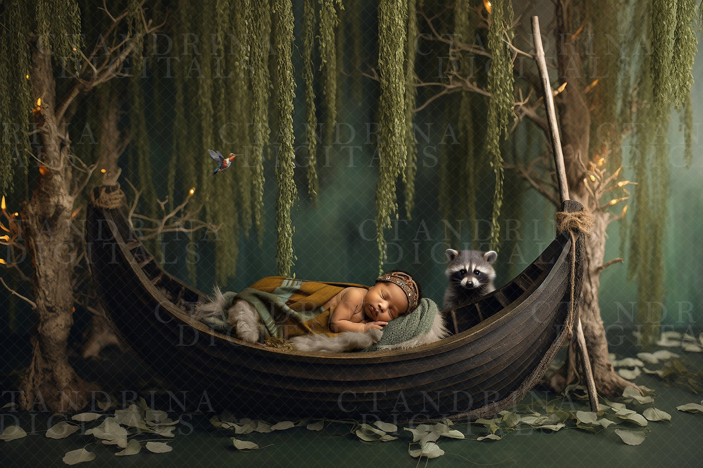 Nature Baby Newbon Digital Backdrop, Native Baby Newborn Background, Canoe and Willow Baby Backdrop for Photoshop Composites