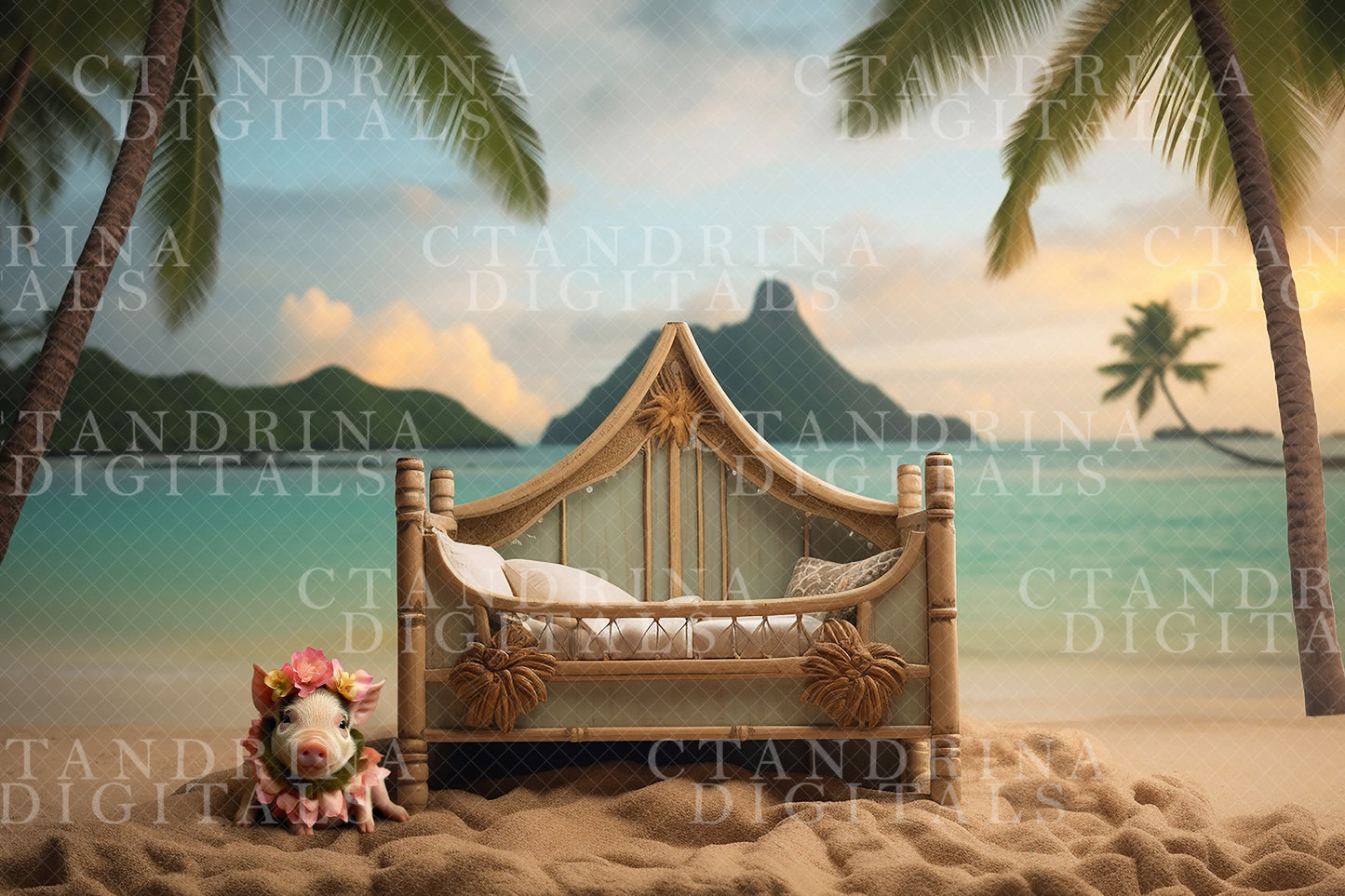 Polynesian Princess Newborn Digital Backdrop, Beach Princess Baby Digital Backdrop, Island Baby Digital Backdrop for Photoshop Composites