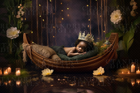 Princess and the frog backdrop, newborn digital backdrops, princess baby backdrops, best newborn digital backdrops, best newborn backdrops, canoe baby backdrop, bayou newborn backdrop