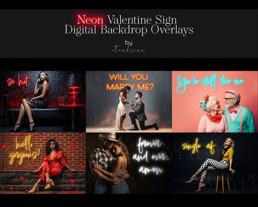 Valentine Neon Sign Overlays, Digital Neon Sign Overlays, Valentine's Day Overlays for Photoshop Neon Sign Photoshop Overlays, Love Quotes