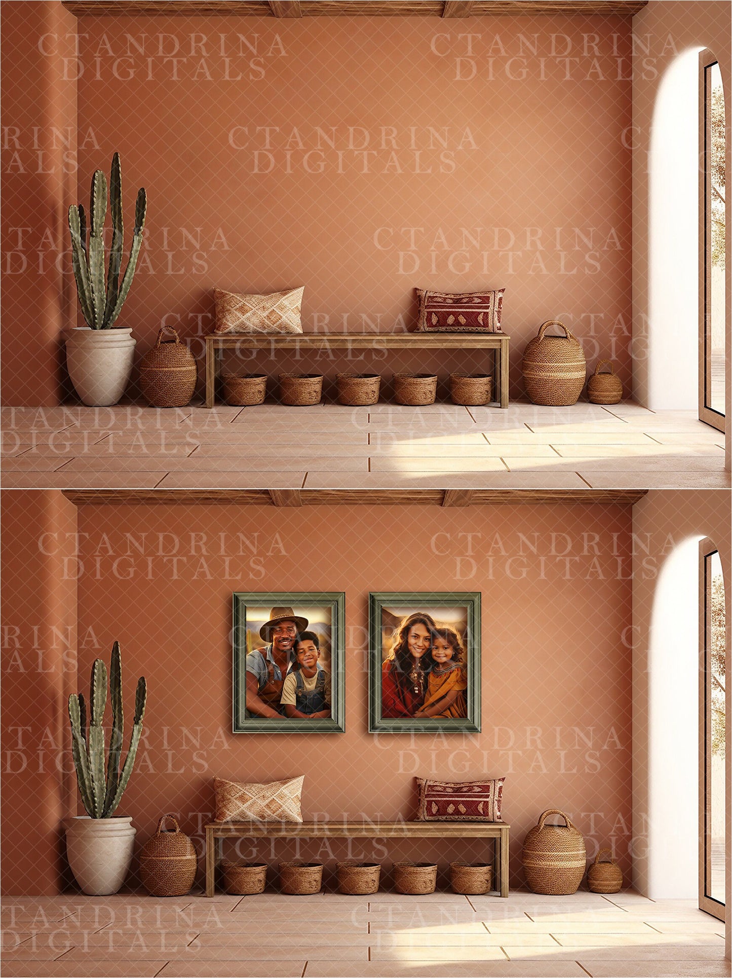 Wall Mock-Ups, Southwestern Living Room Mock-Ups, Photo Wall Mockups, Room Mock-Ups, IPS Photo Masks, Wall Frame Masks for Website and Blog