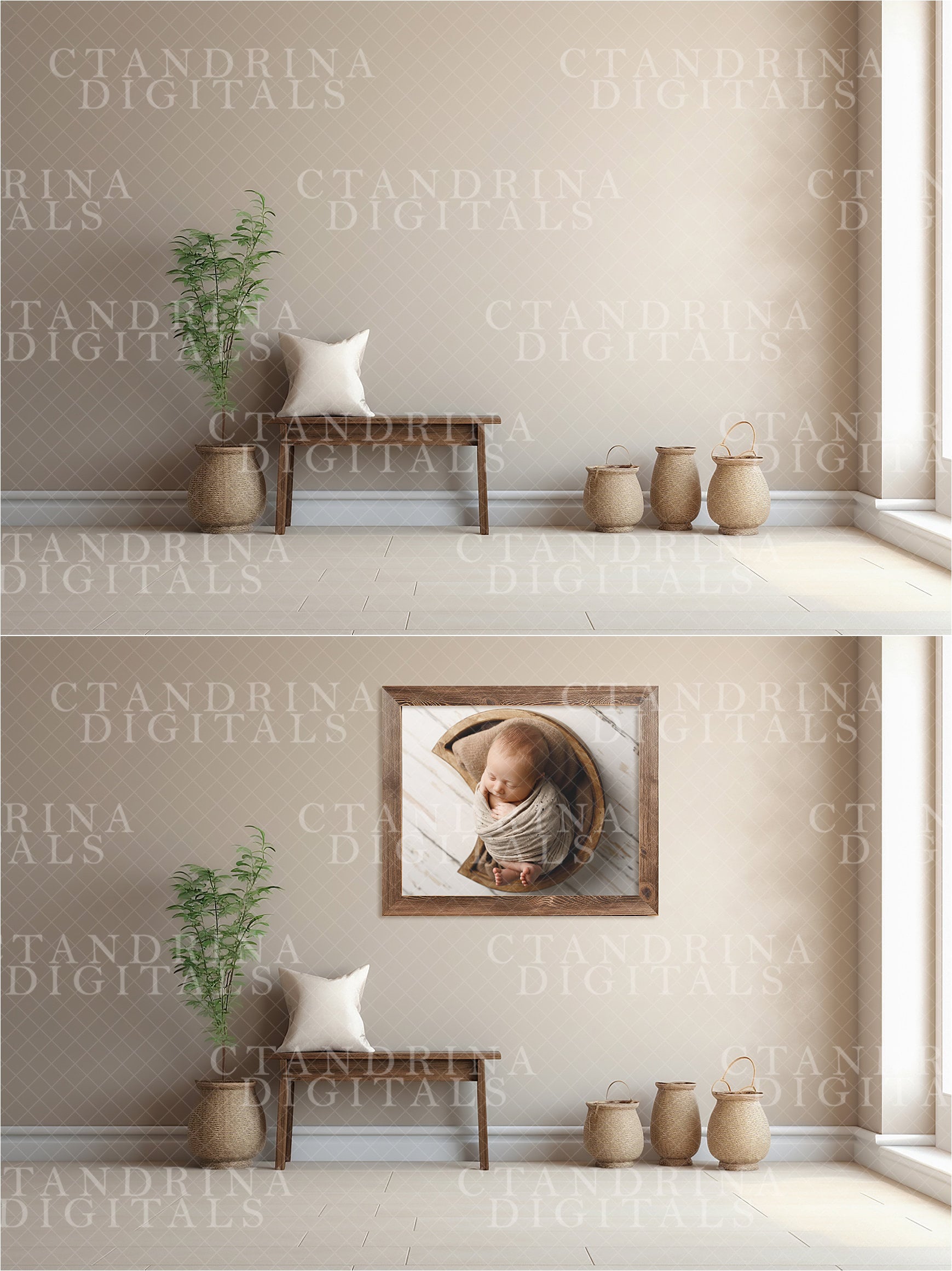 Wall Mock-Ups, Traditional Beige Room Mock-Ups, Photo Wall Mockups, Room Mock-Ups, IPS Photo Masks, Wall Frame Masks for Website and Blog