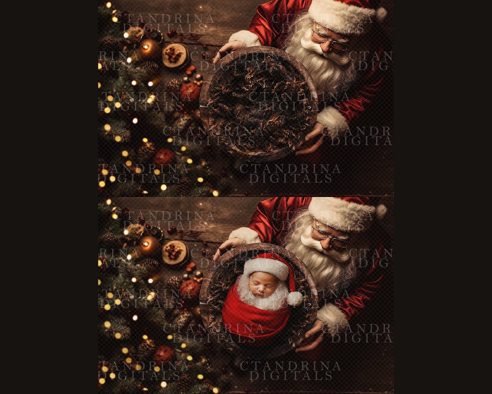 Santa Newborn Digital Backdrop, Christmas Digital Backdrop, Baby with Santa Digital Background, Newborn Christmas Digital Background