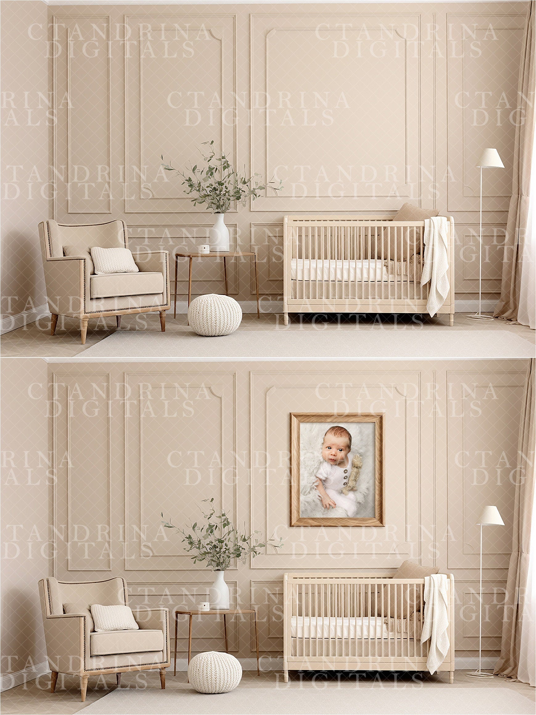 Wall Mock-Ups, Traditional Beige Room Mock-Ups, Photo Wall Mockups, Room Mock-Ups, IPS Photo Masks, Wall Frame Masks for Website and Blog