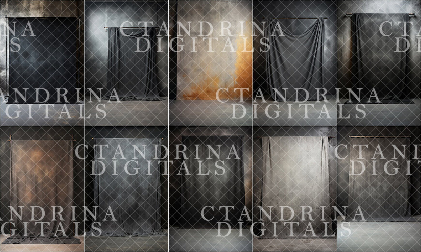 Black and Grey Fine Art Hanging Digital Backdrops, Digital Hanging Canvas, Maternity Digital Backdrops, Fine Art Portrait Backdrops