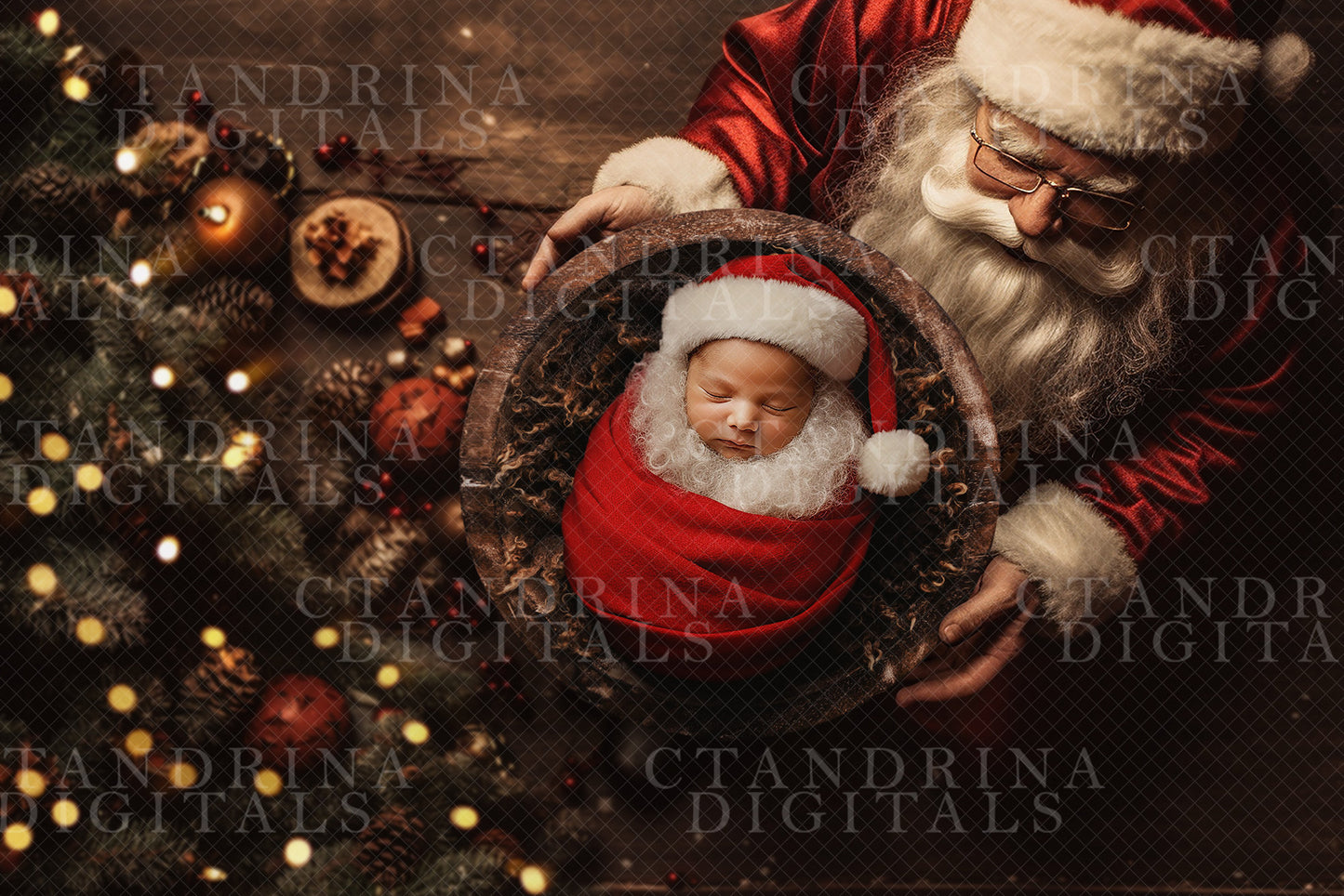 Santa Newborn Digital Backdrop, Christmas Digital Backdrop, Baby with Santa Digital Background, Newborn Christmas Digital Background