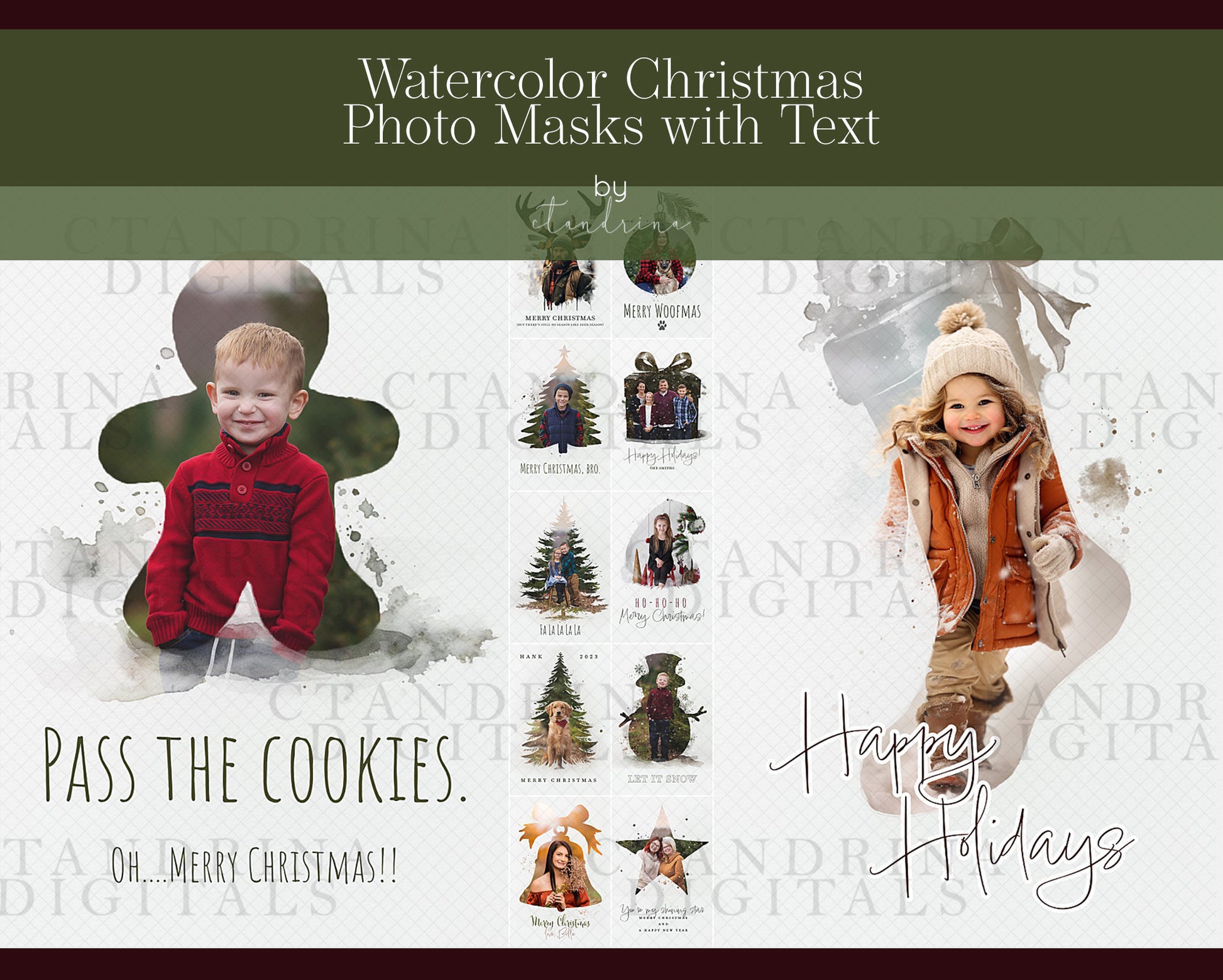 watercolor cards, watercolor templates, watercolor photo templates, photoshop templates, photo templates, christmas photo template, holiday photo template, ctandrina digitals, best seller, christmas card, e-cards