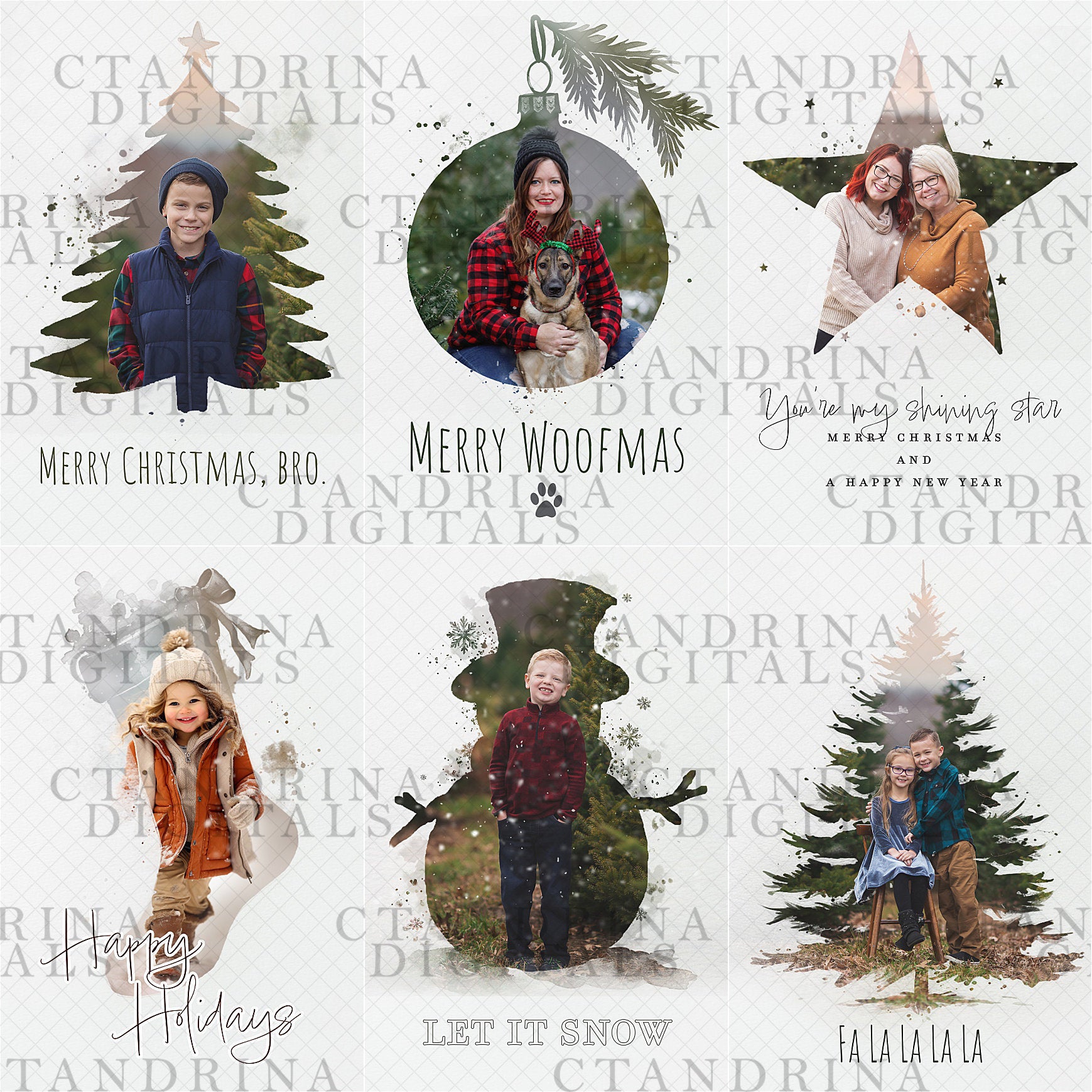 watercolor cards, watercolor templates, watercolor photo templates, photoshop templates, photo templates, christmas photo template, holiday photo template, ctandrina digitals, best seller, christmas card, e-cards