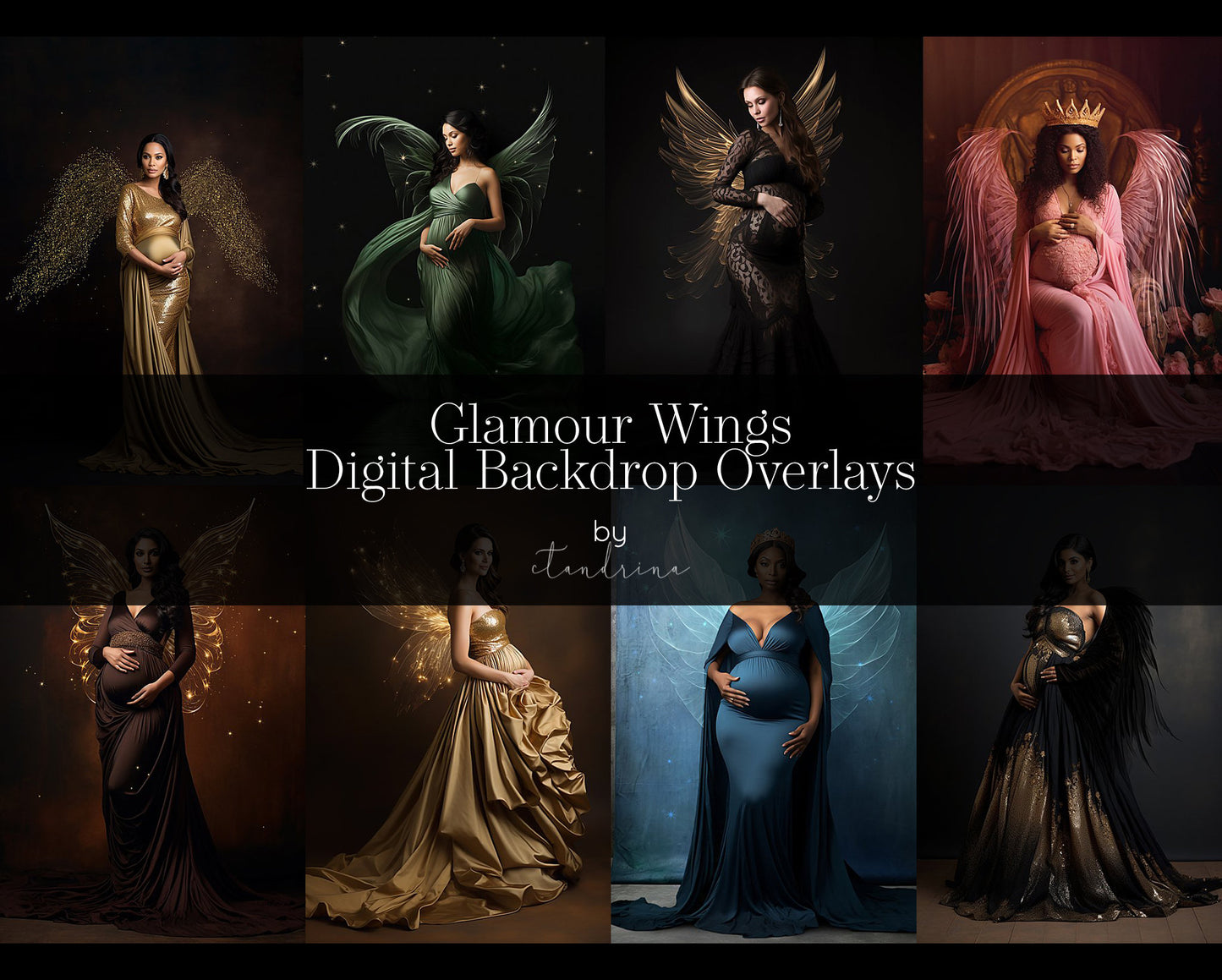 glitter wing overlays, maternity wing overlays, angel wing overlays, fairy wing overlays, gold wing overlays, ctandrina, best seller, digital wing backdrop overlays, translucent wing overlays, maternity digital backdrops, maternity backdrop overlays