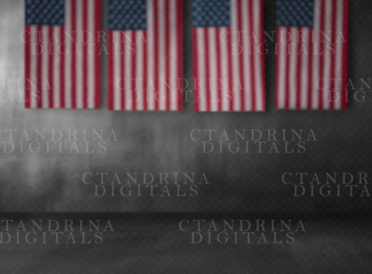 Fine Art Gray Backdrop with American Flags Digital Backdrop, Flag Backdrop for Photoshop, 4th of July, Veterans Day, Memorial Day Background