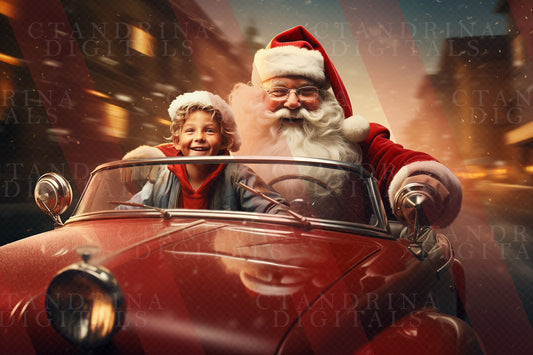 Cool Santa Claus Car Digital Backdrop, Cruising with Santa Digital Backdrop for Photoshop, Christmas Digital Backdrops, Boy Backdrops, ctandrina digitals, best sellers, best digital backdrops, dreamy backdrops, painterly backdrops, fun backdrops