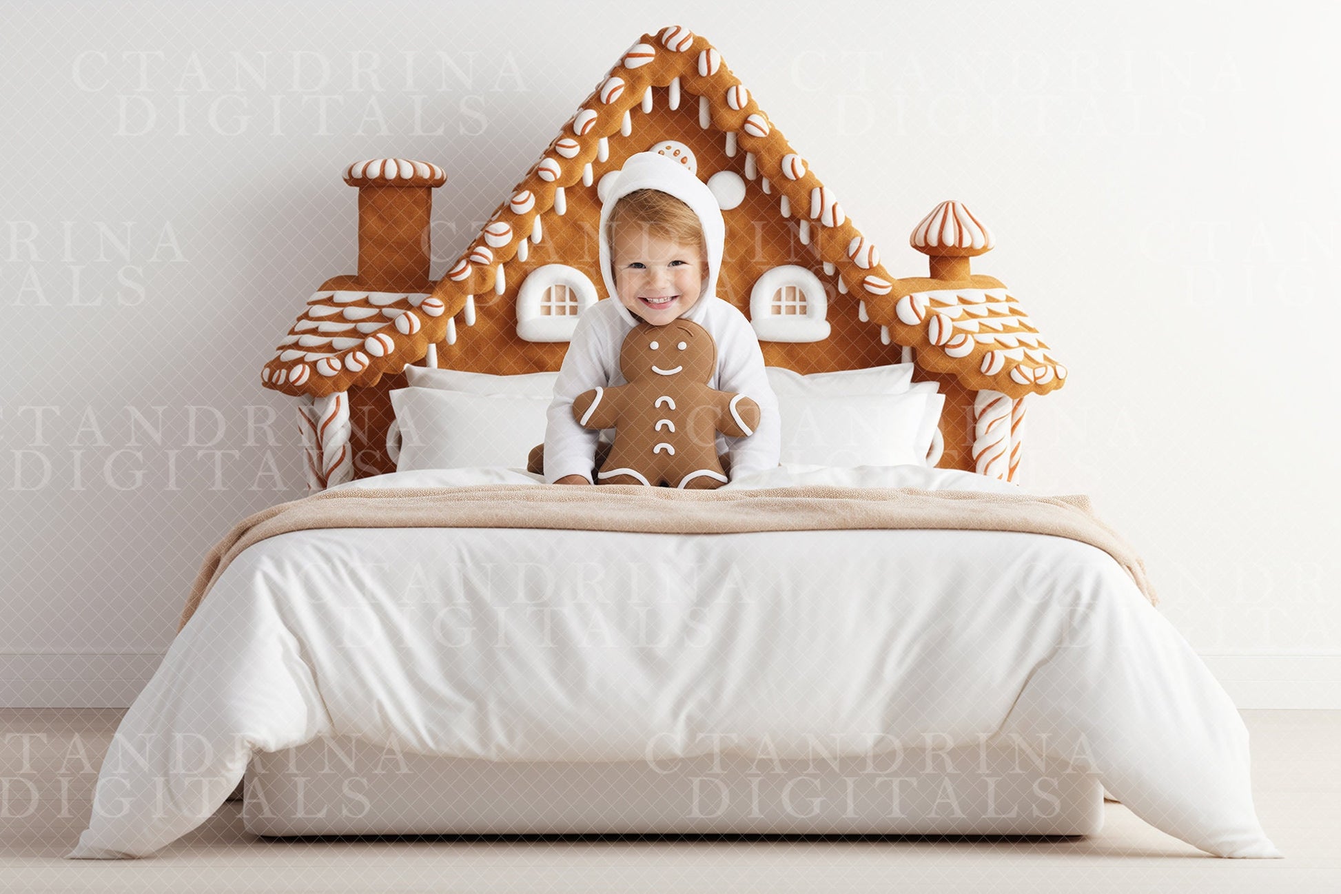 Gingerbread Bed Set Digital Backdrops, Gingerbread Headboard Backgrounds, Christmas Digital Backdrops for Photoshop Composite - Set of 4