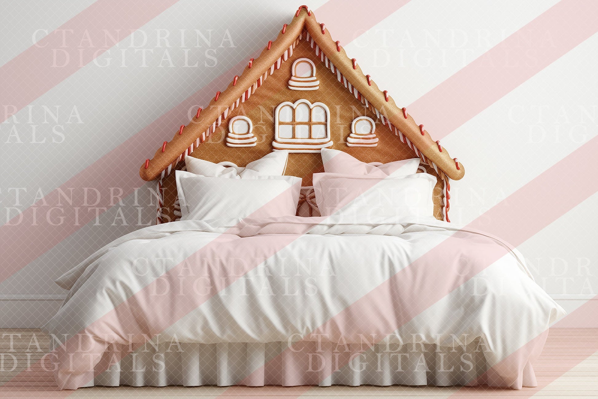 Gingerbread Bed Set Digital Backdrops, Gingerbread Headboard Backgrounds, Christmas Digital Backdrops for Photoshop Composite - Set of 4