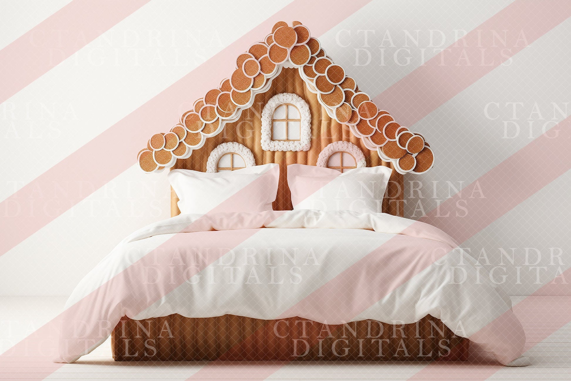 Gingerbread Bed Set Digital Backdrops, Gingerbread Headboard Backgrounds, Christmas Digital Backdrops for Photoshop Composite - Set of 4