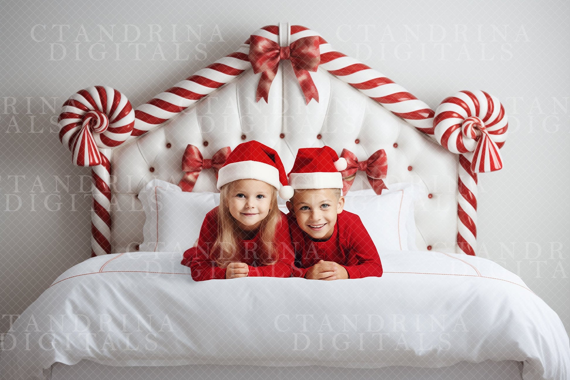 Candy Cane Bed Set Digital Backdrops, Candy Cane Headboard Backgrounds, Christmas Digital Backdrops for Photoshop Composite - Set of 4