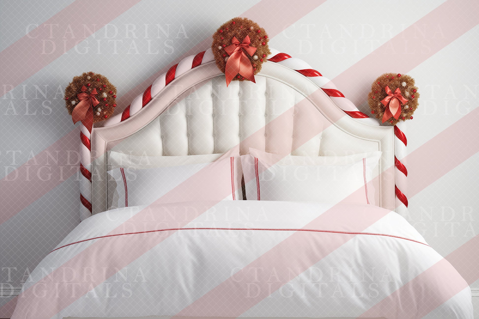 Candy Cane Bed Set Digital Backdrops, Candy Cane Headboard Backgrounds, Christmas Digital Backdrops for Photoshop Composite - Set of 4