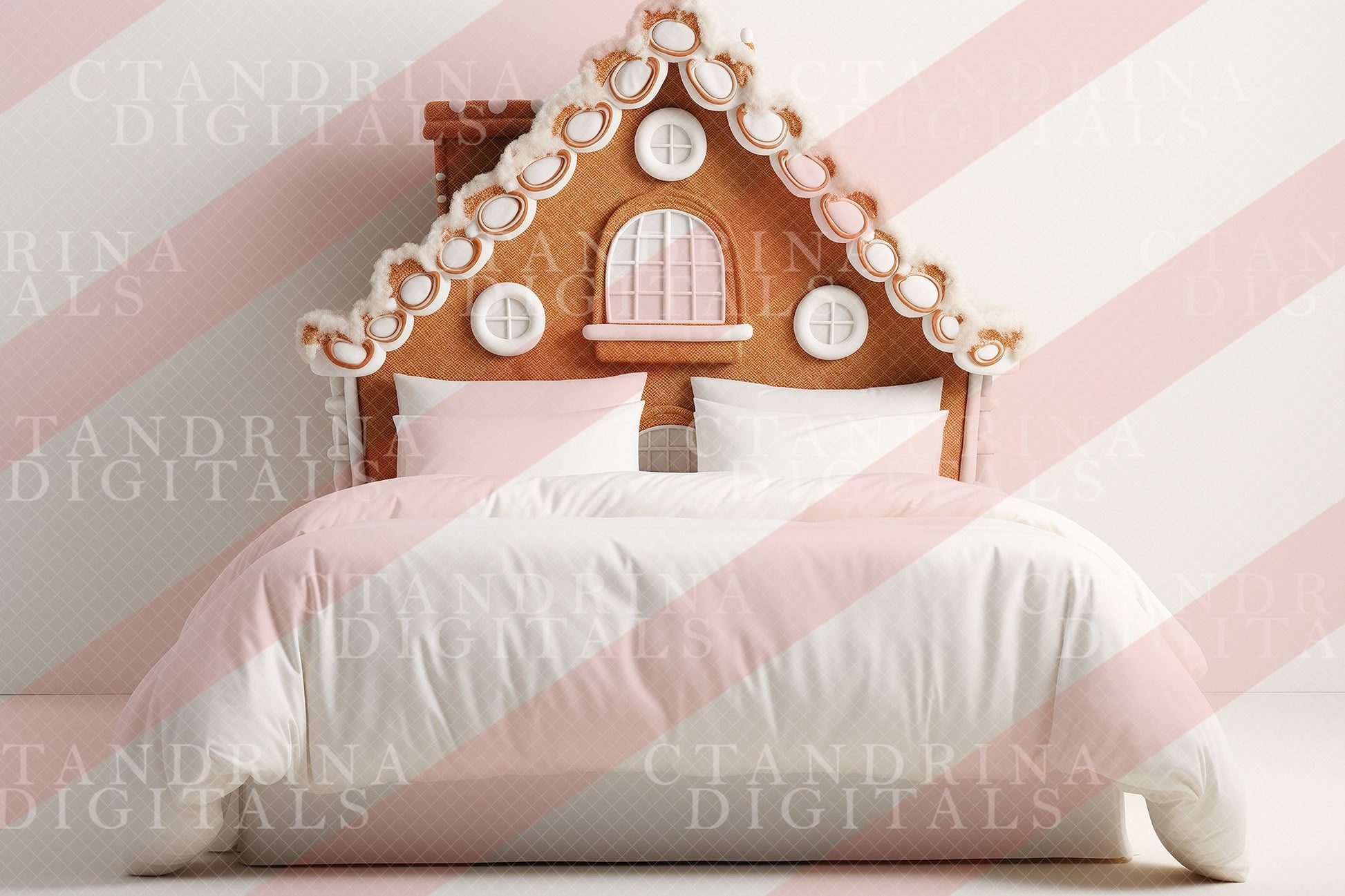 Gingerbread Bed Set Digital Backdrops, Gingerbread Headboard Backgrounds, Christmas Digital Backdrops for Photoshop Composite - Set of 4