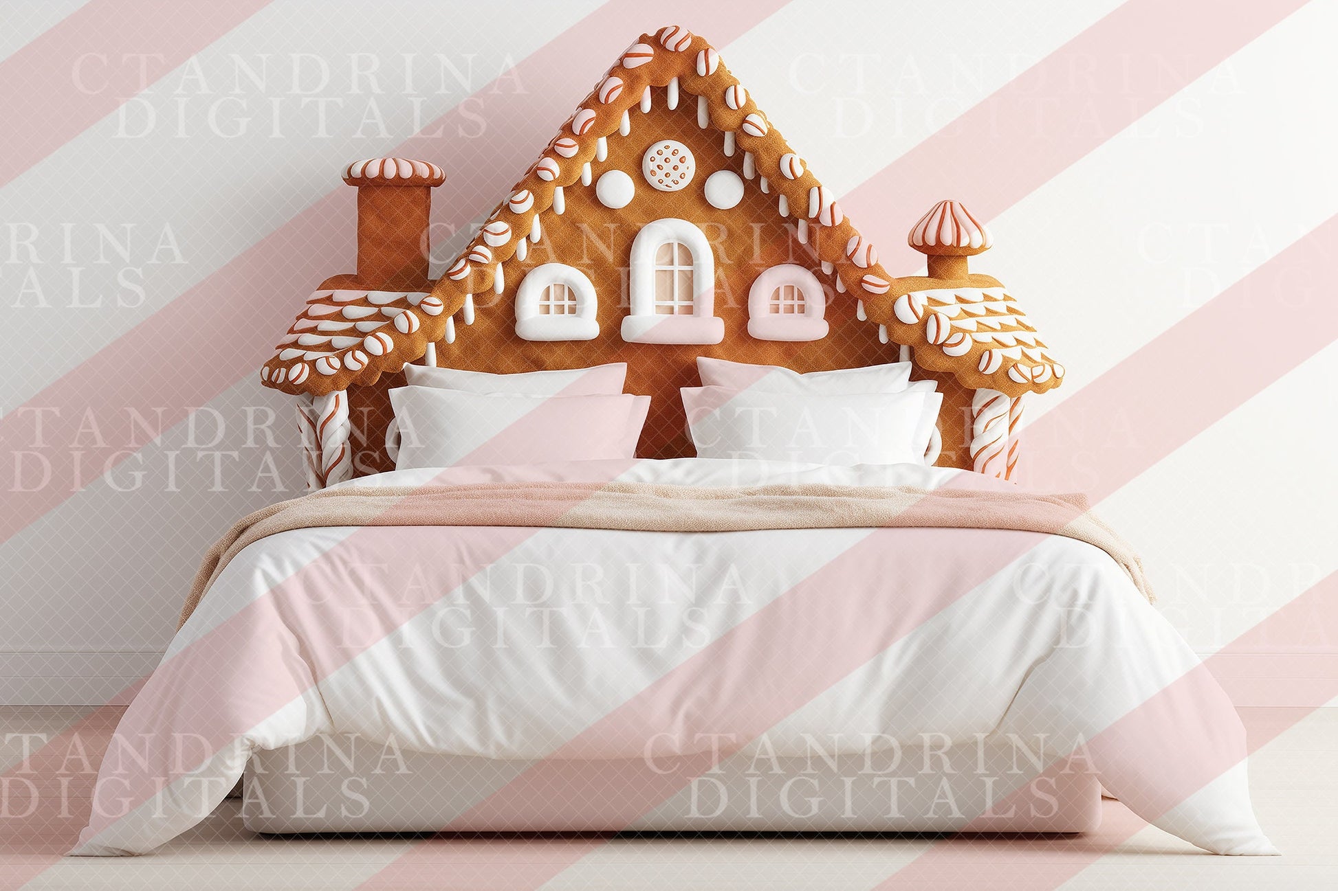 Gingerbread Bed Set Digital Backdrops, Gingerbread Headboard Backgrounds, Christmas Digital Backdrops for Photoshop Composite - Set of 4